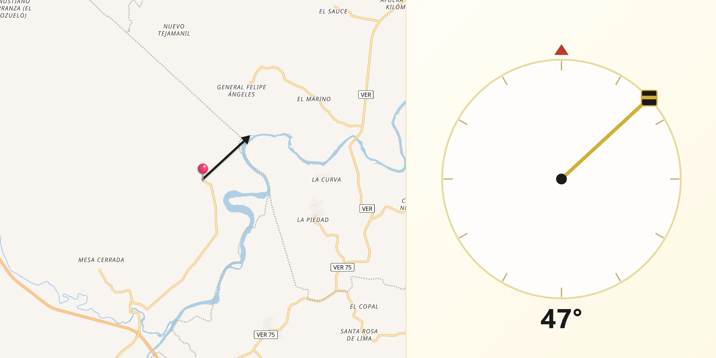 Dirección de la Qibla desde Acontitla