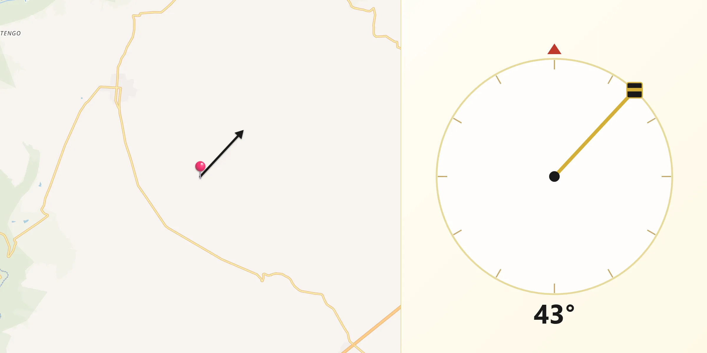 Dirección de la Qibla desde El Mezquite Grande