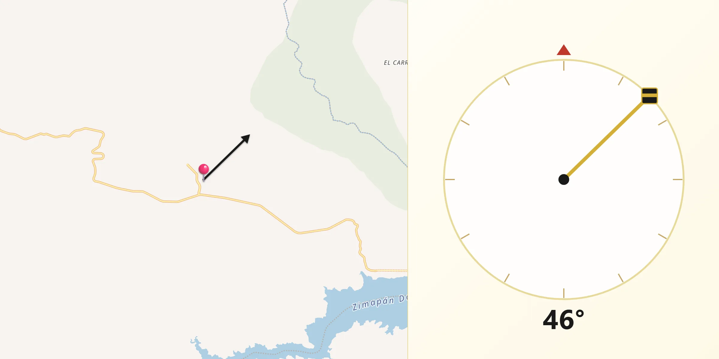 Dirección de la Qibla desde Bella Vista del Río
