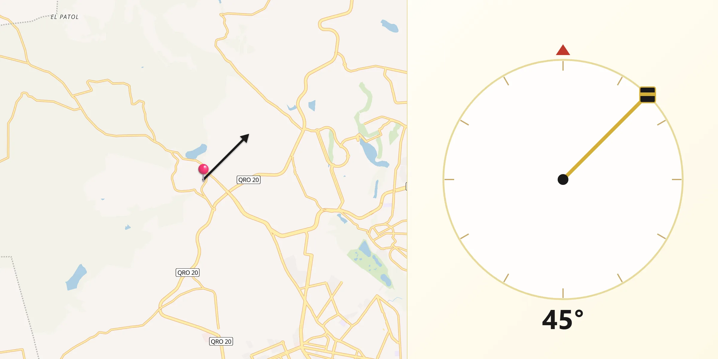 Dirección de la Qibla desde Mompaní