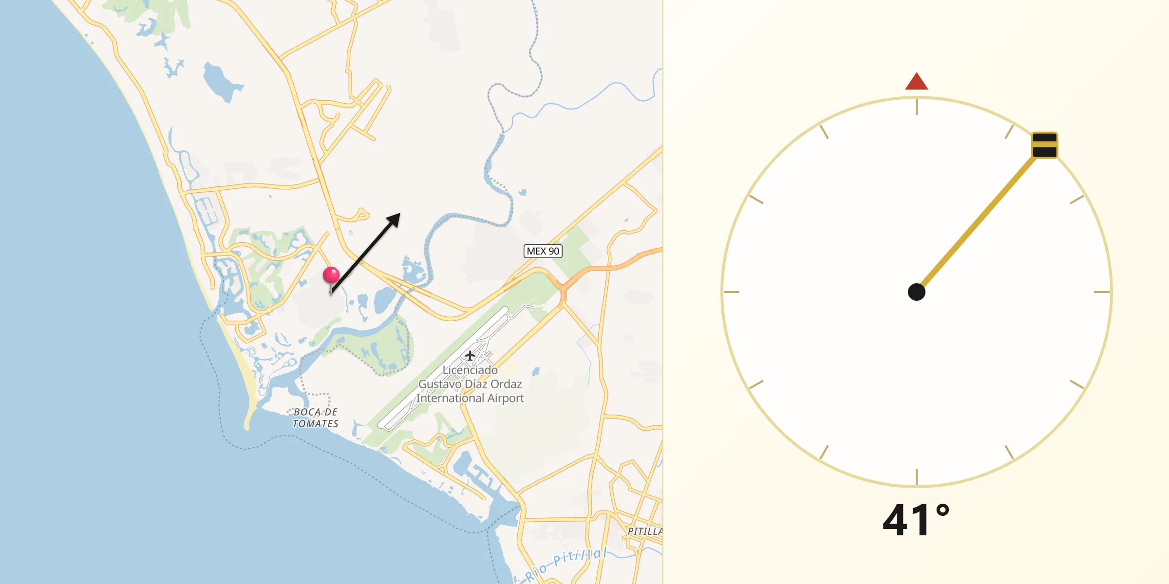 Dirección de la Qibla desde Las Jarretaderas