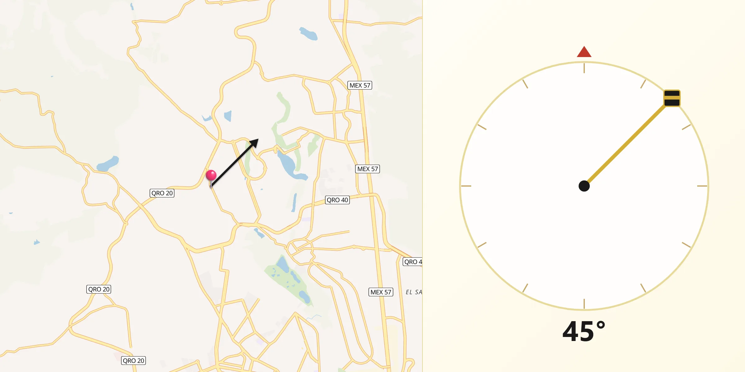 Dirección de la Qibla desde El Nabo