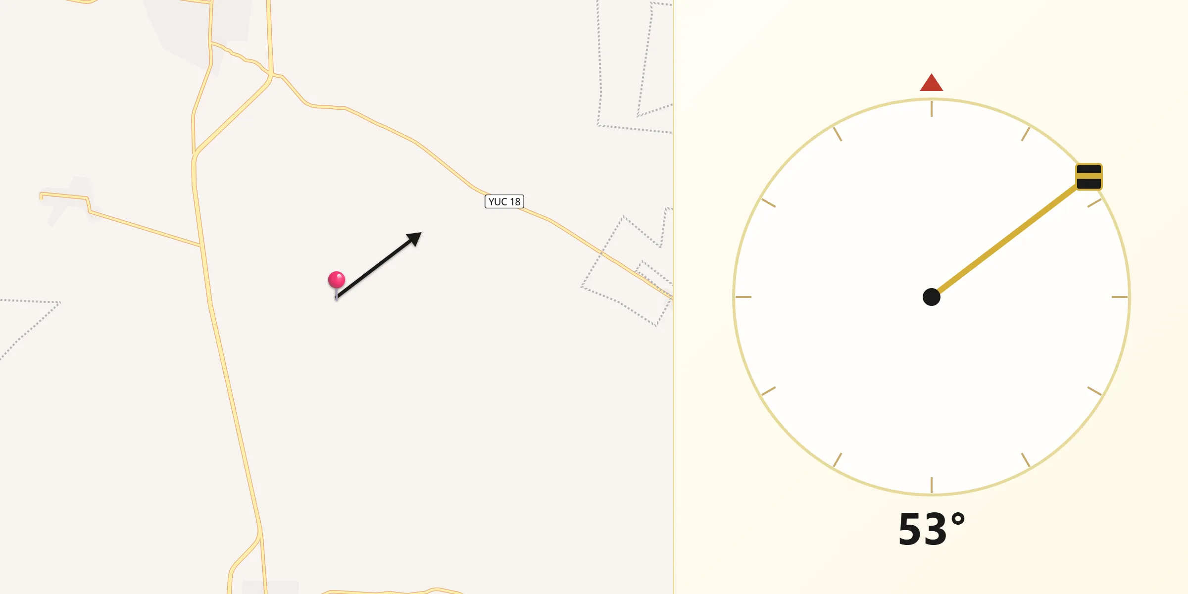 Dirección de la Qibla desde Tecoh