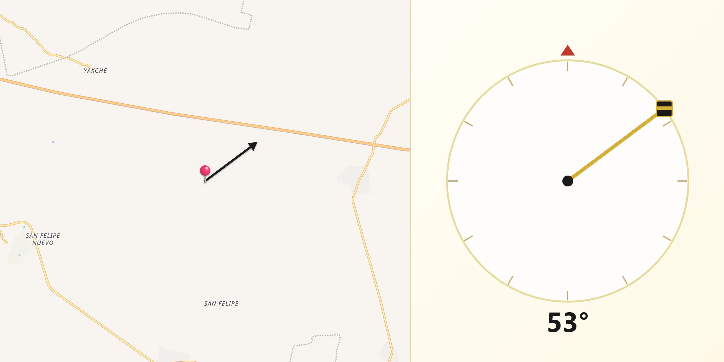Dirección de la Qibla desde Tinum