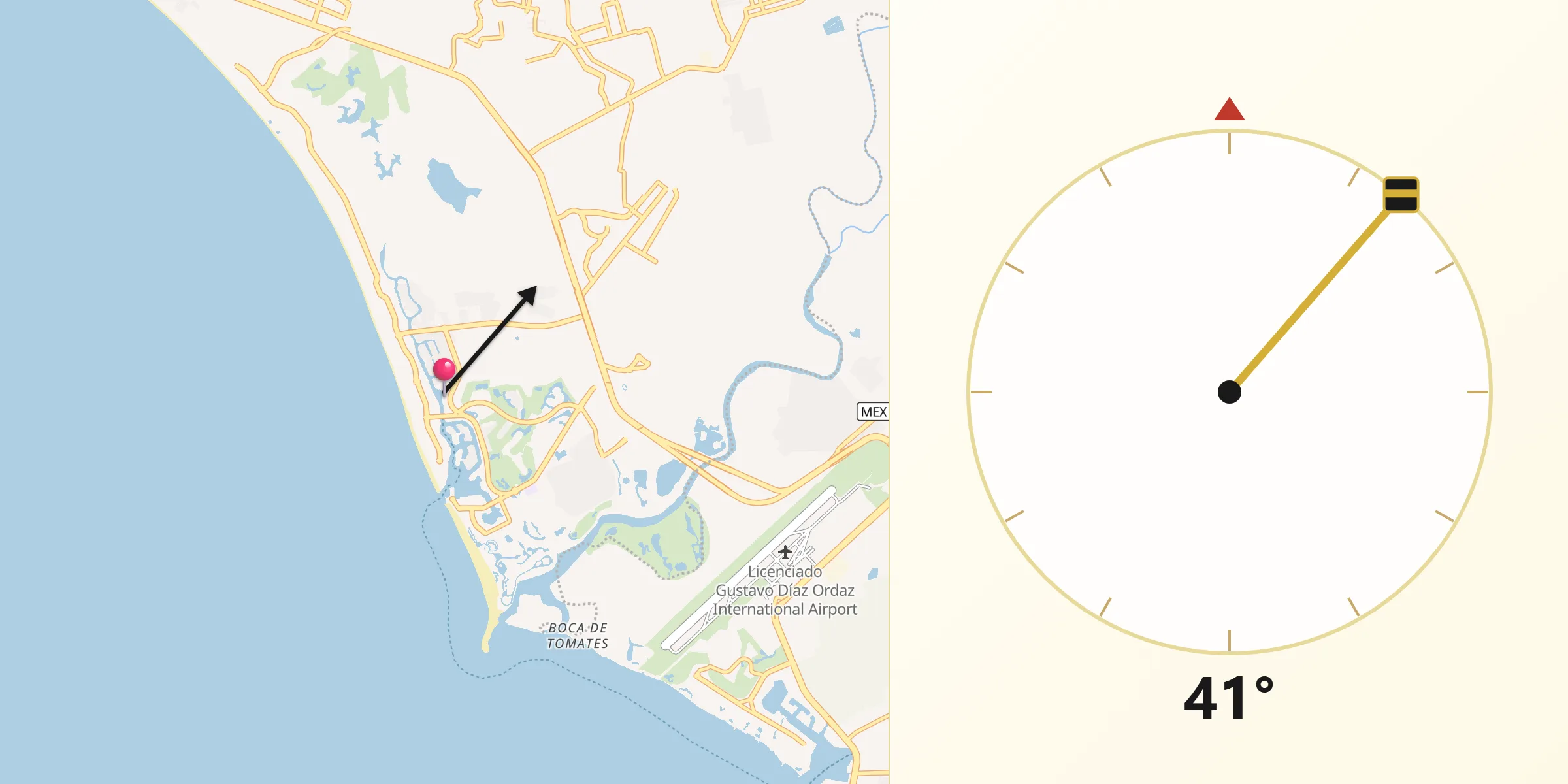 Dirección de la Qibla desde Nuevo Vallarta