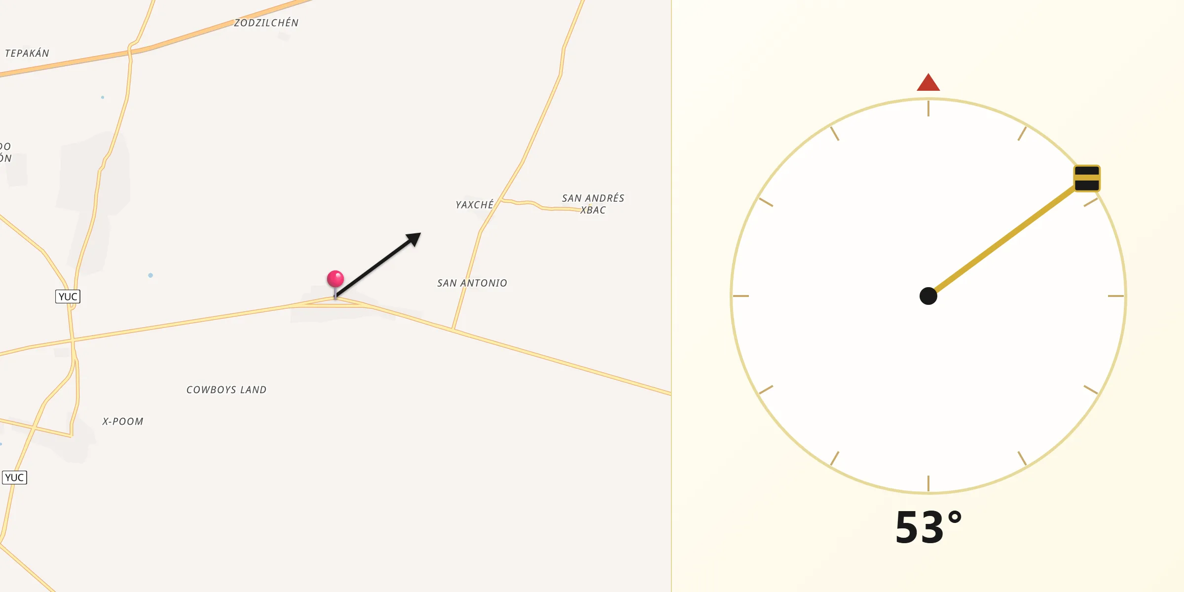Dirección de la Qibla desde Tikuch