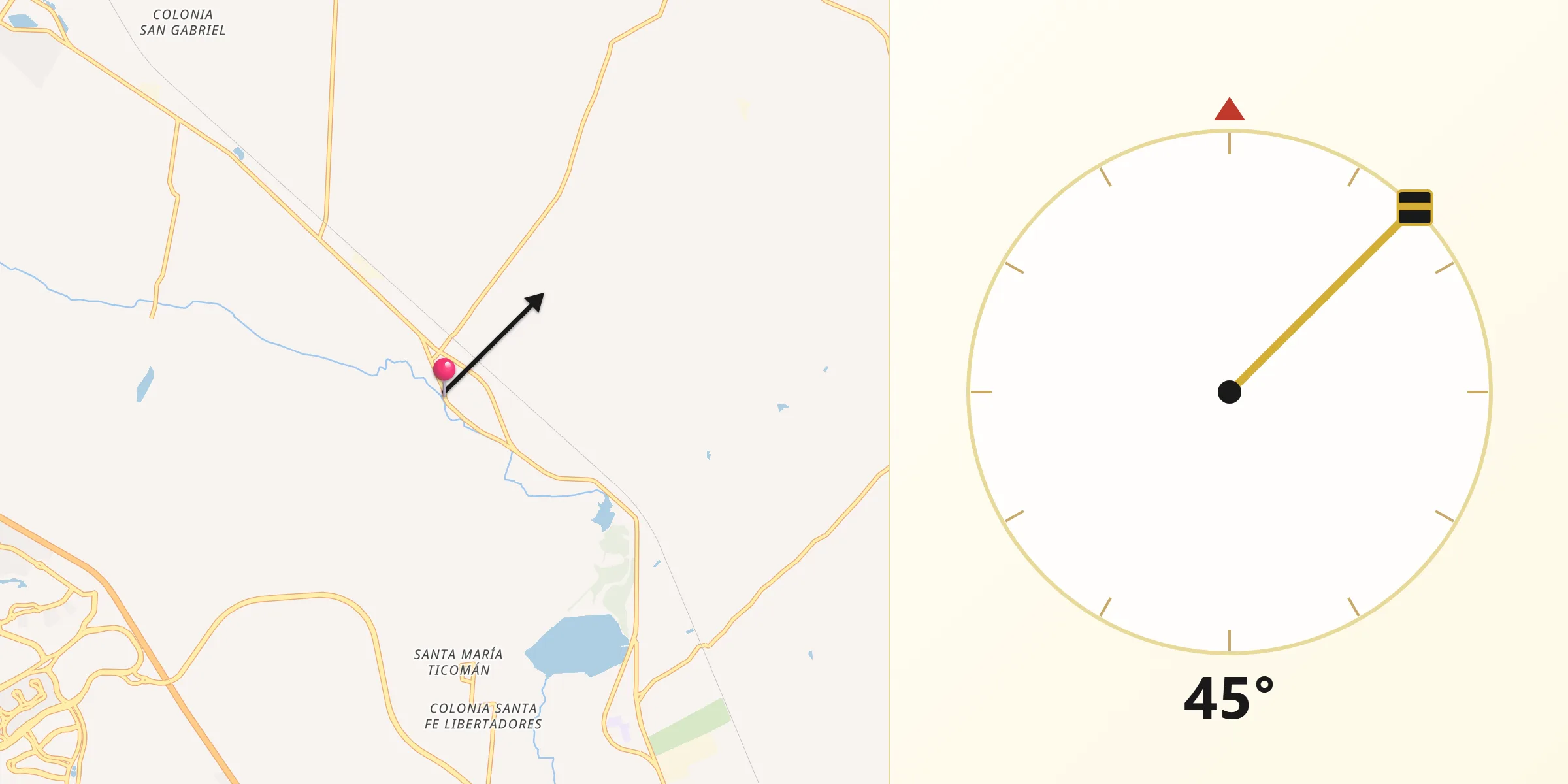 Dirección de la Qibla desde Amazcala