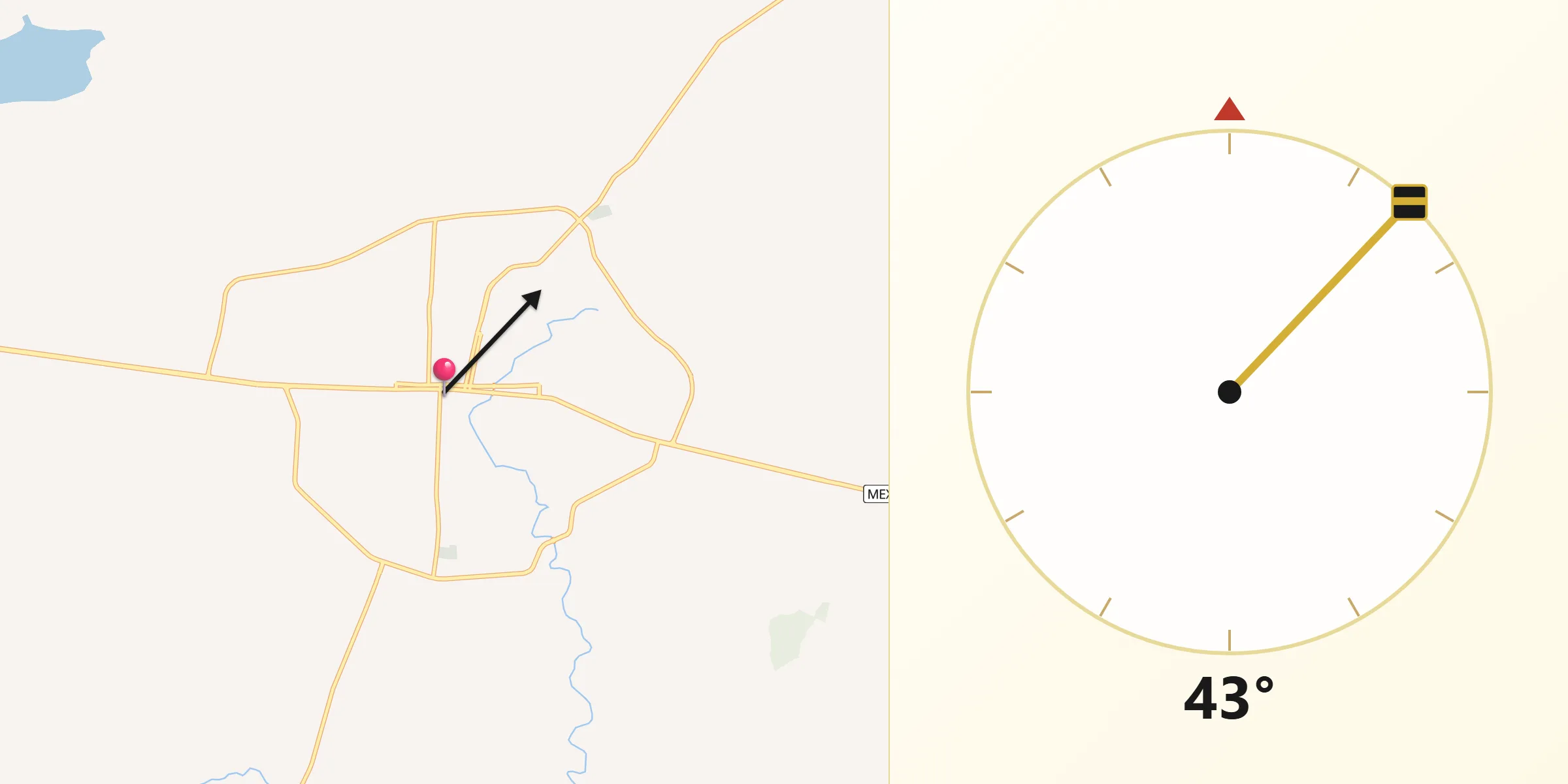 Dirección de la Qibla desde Arandas