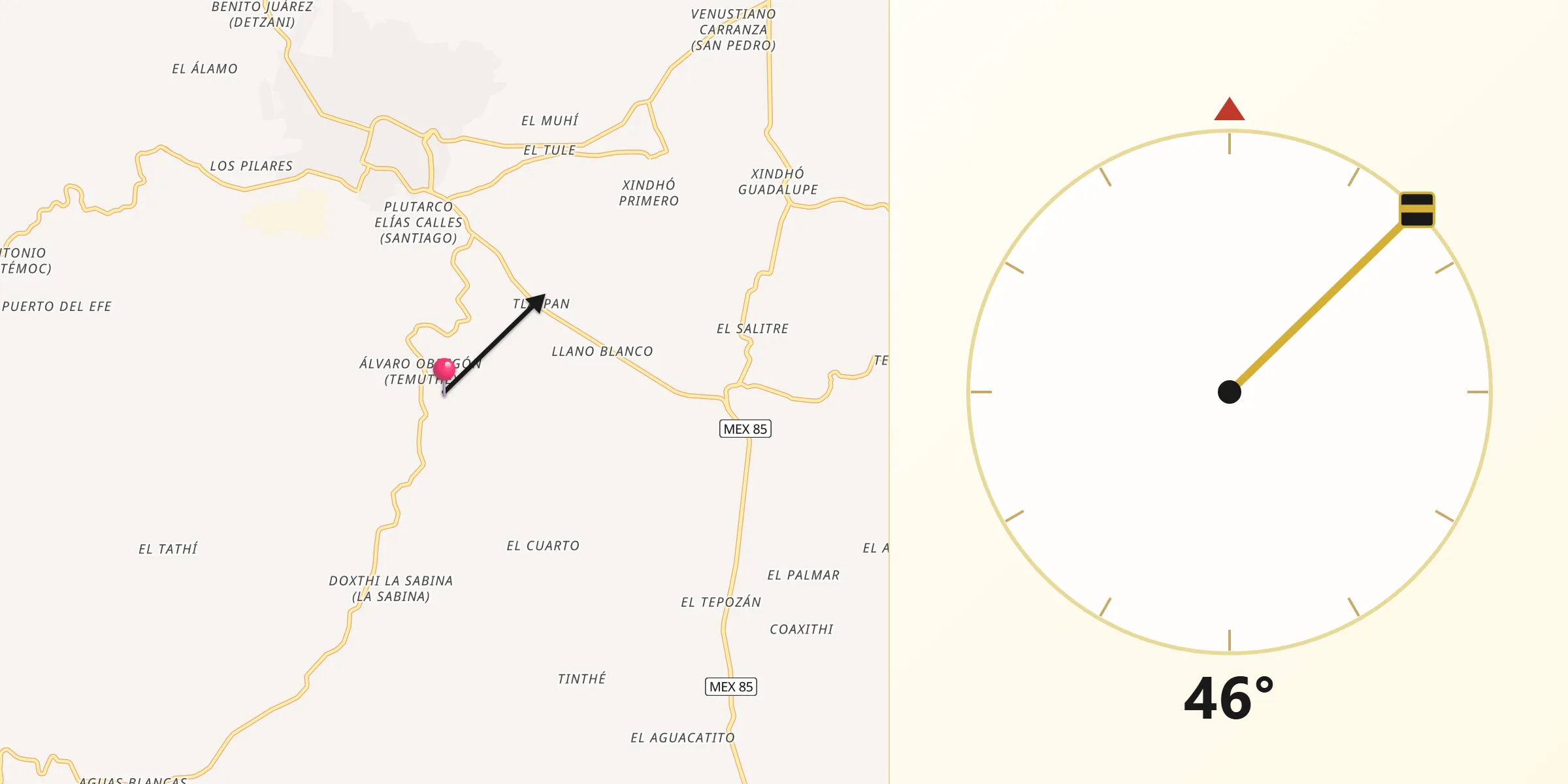 Dirección de la Qibla desde Alvaro Obregon