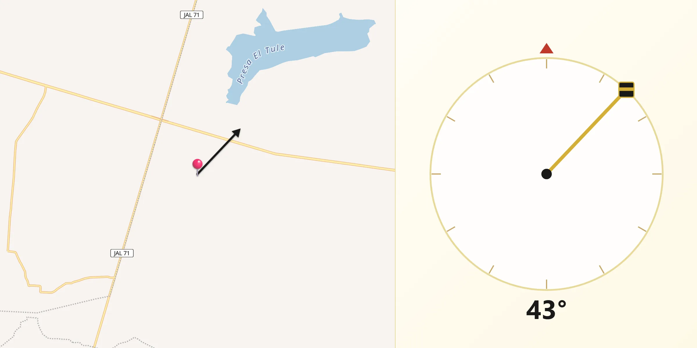 Dirección de la Qibla desde La Granjena