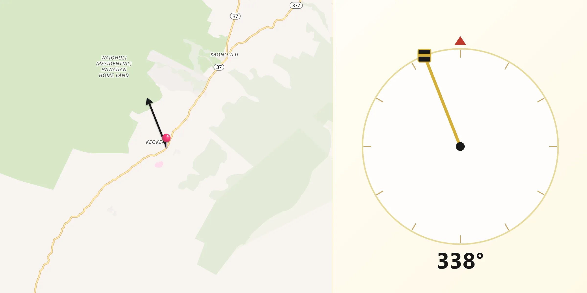 Qibla Direction from Kēōkea