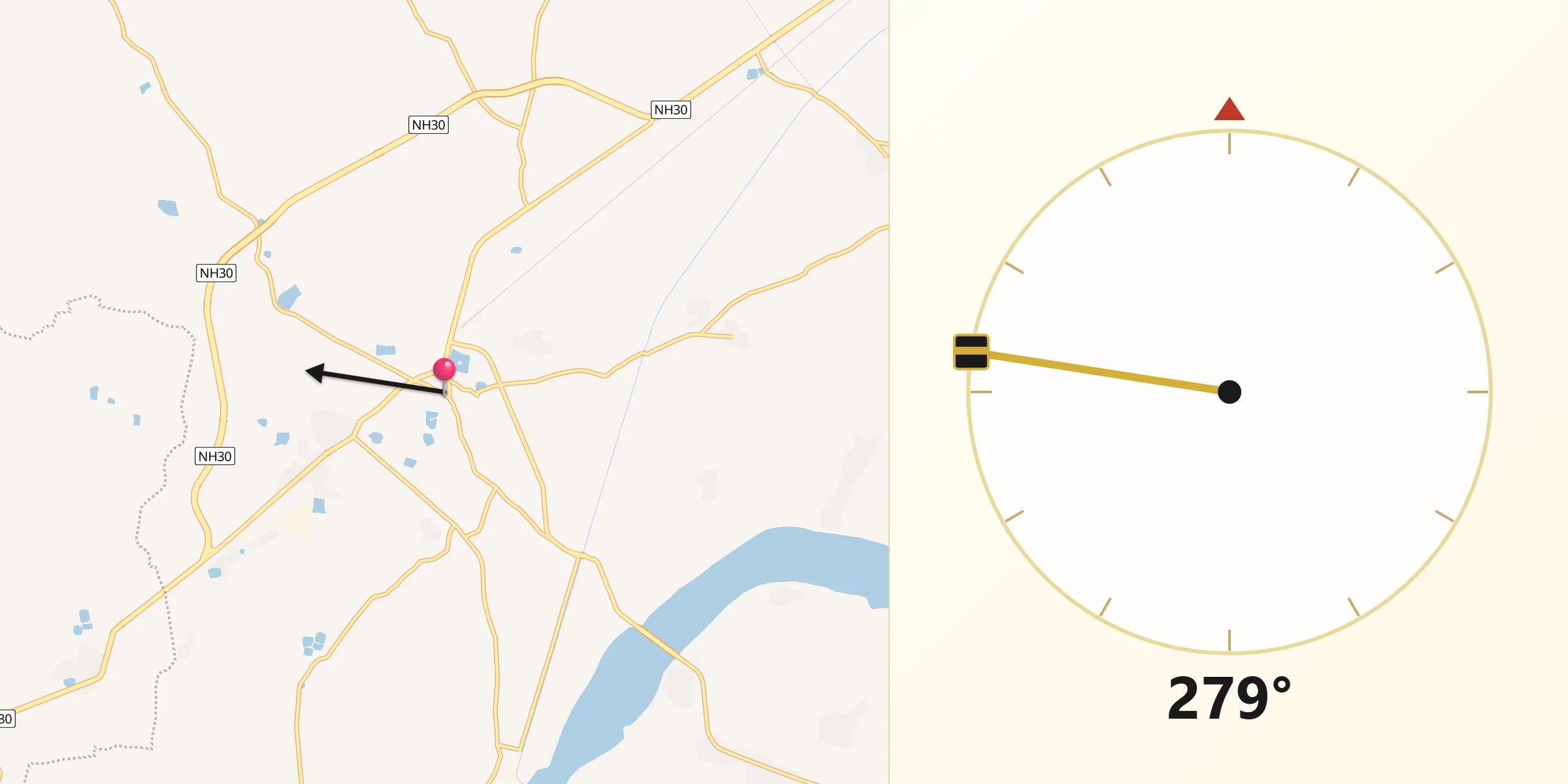 Qibla Direction from Dhamtari