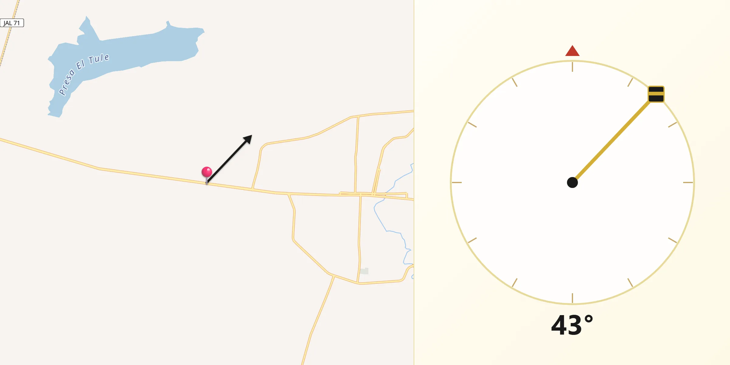 Dirección de la Qibla desde Bajío Seco