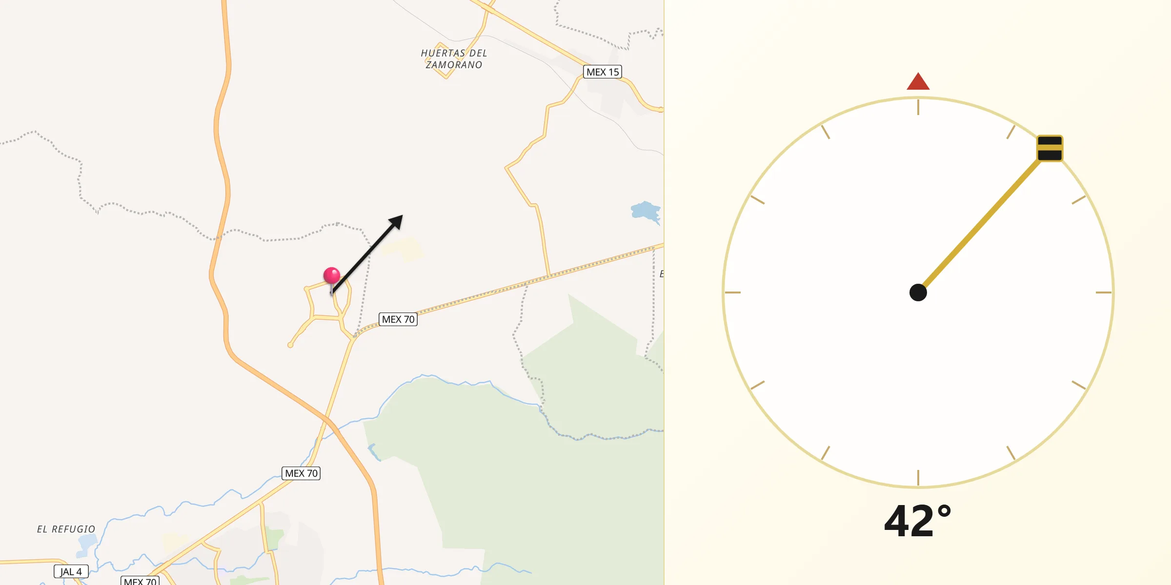 Dirección de la Qibla desde Los Ruiseñores