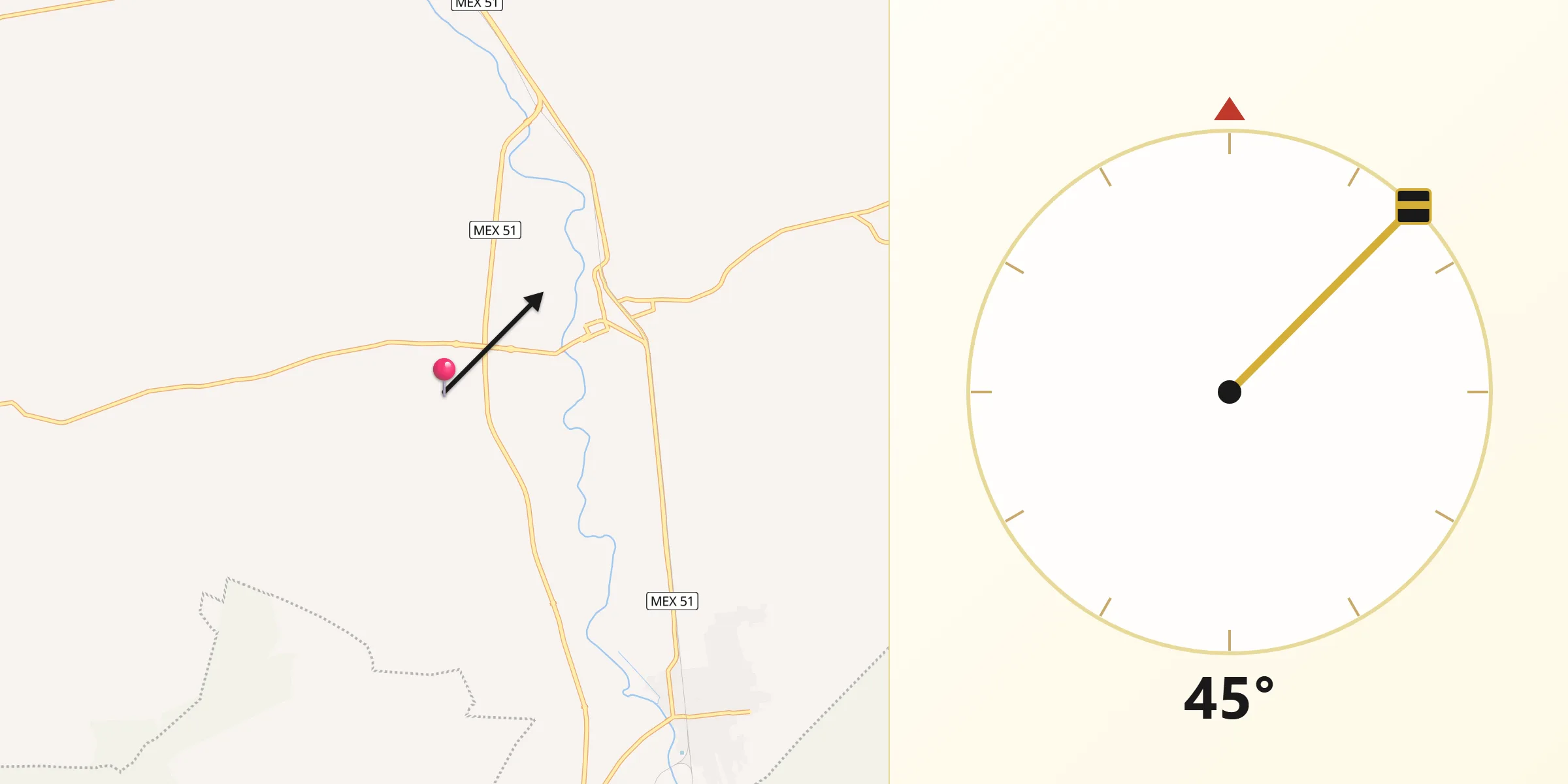 Dirección de la Qibla desde Las Trojas
