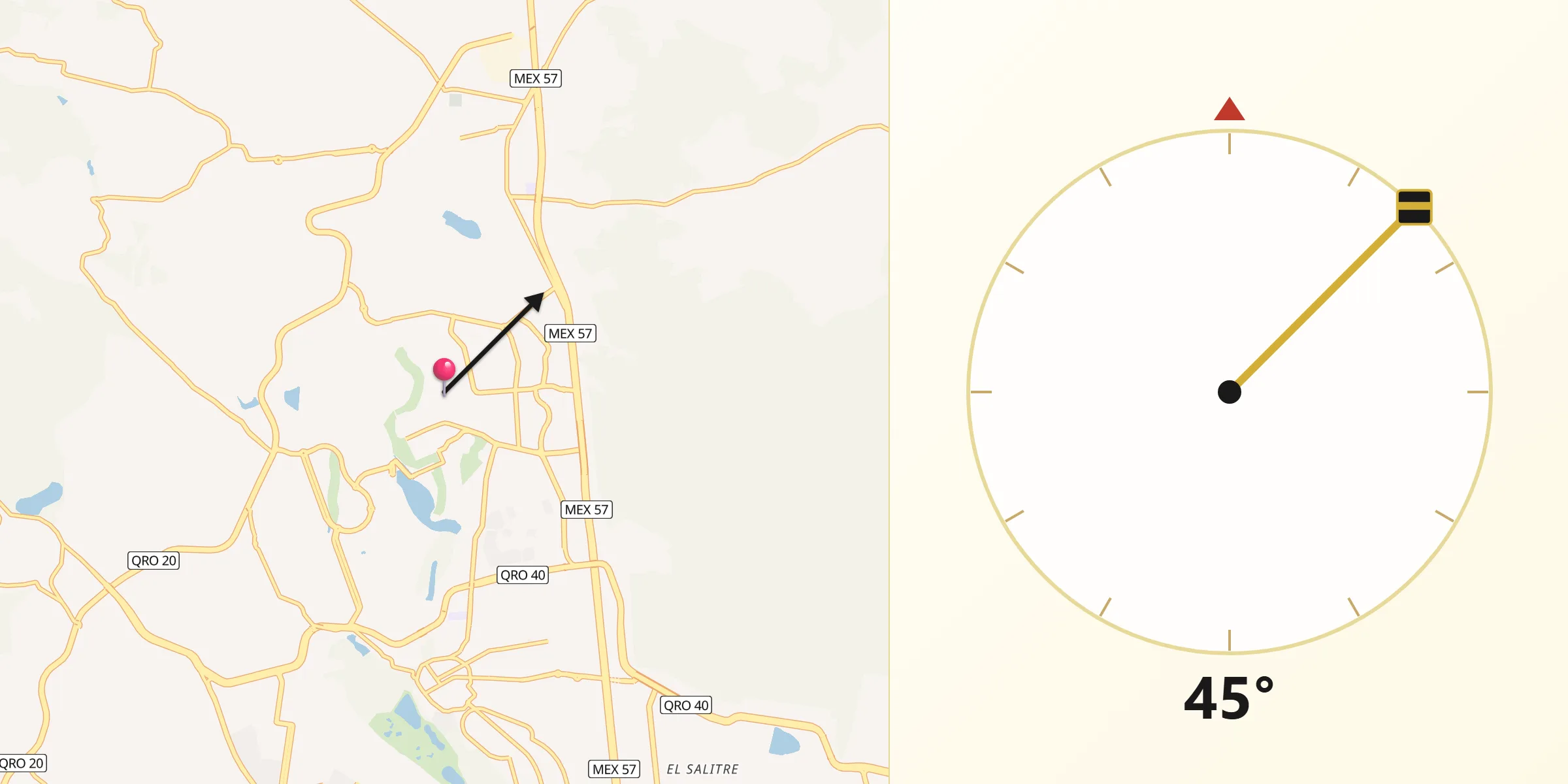 Dirección de la Qibla desde Juriquilla