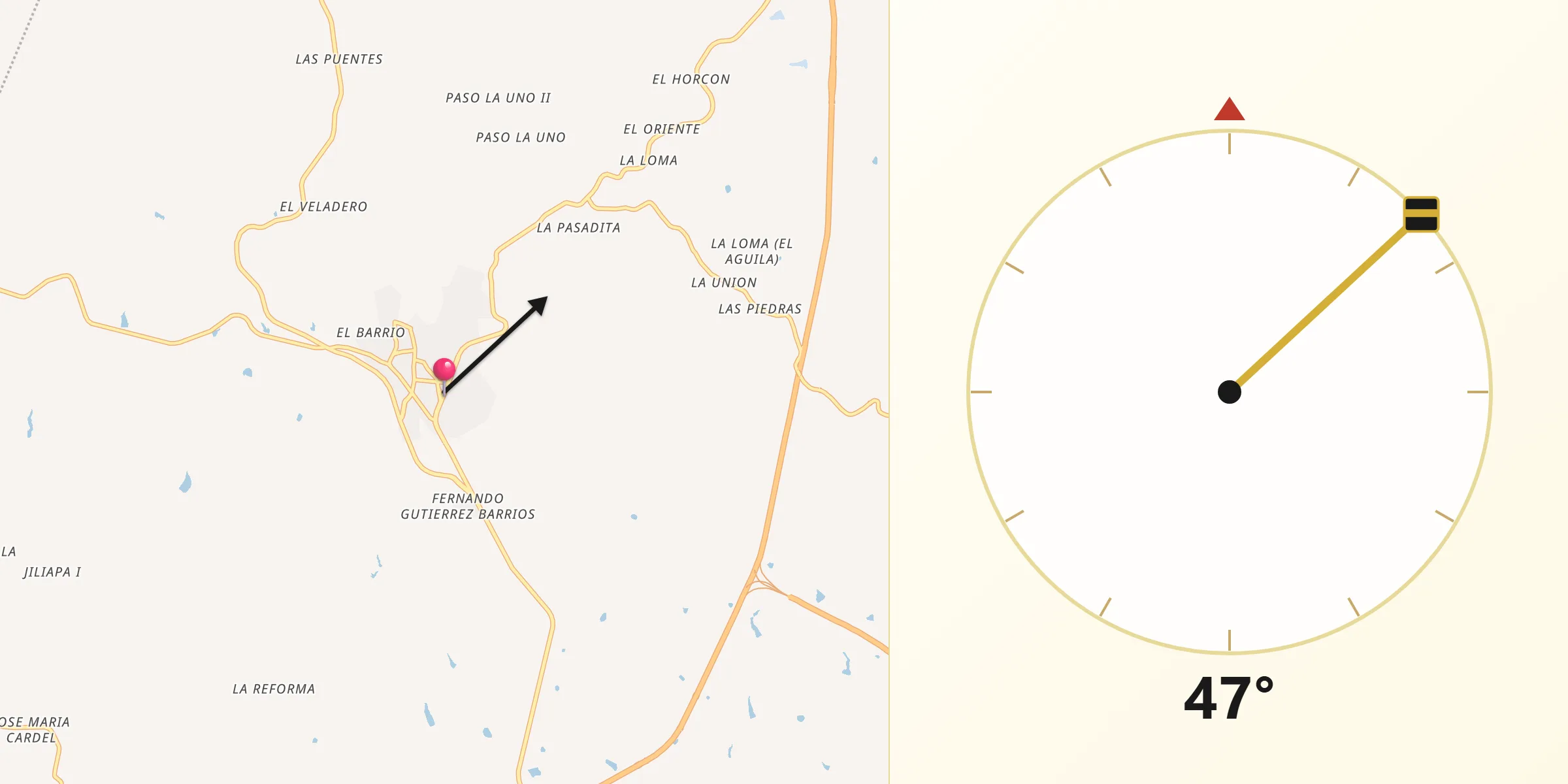 Dirección de la Qibla desde Tihuatlan