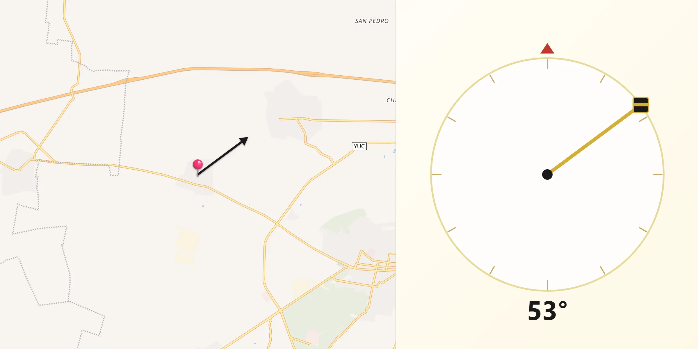 Dirección de la Qibla desde Pixoy