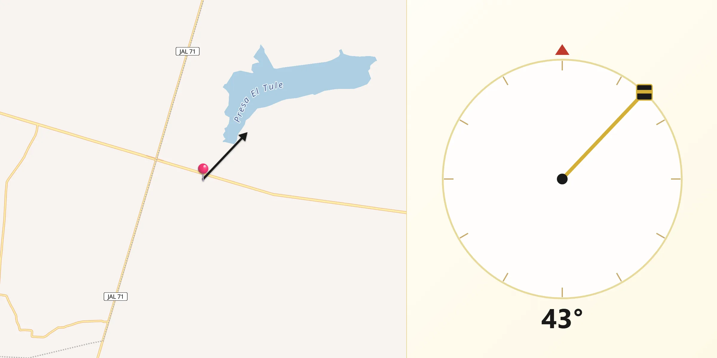 Dirección de la Qibla desde El Tule