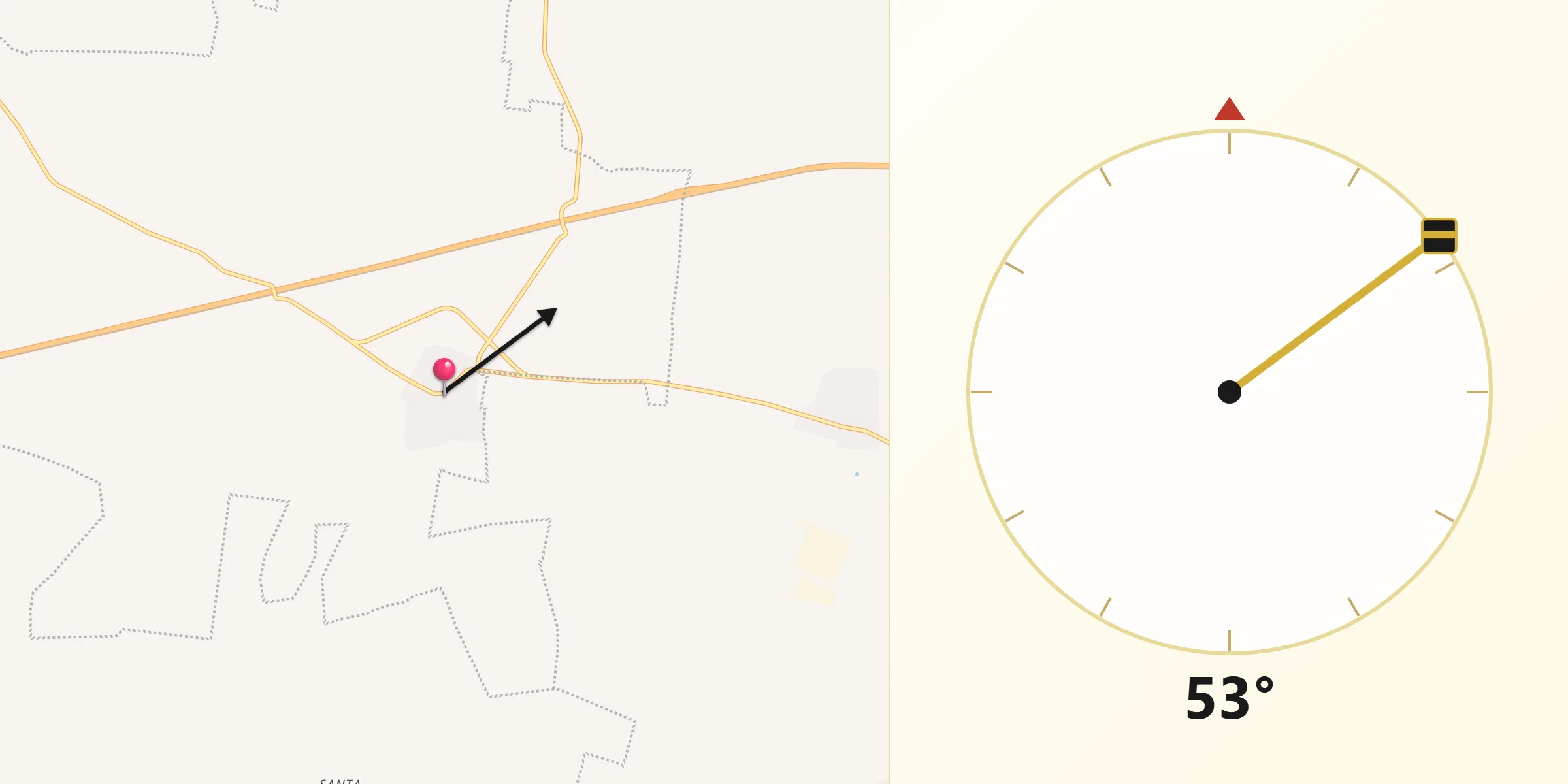 Dirección de la Qibla desde Uayma