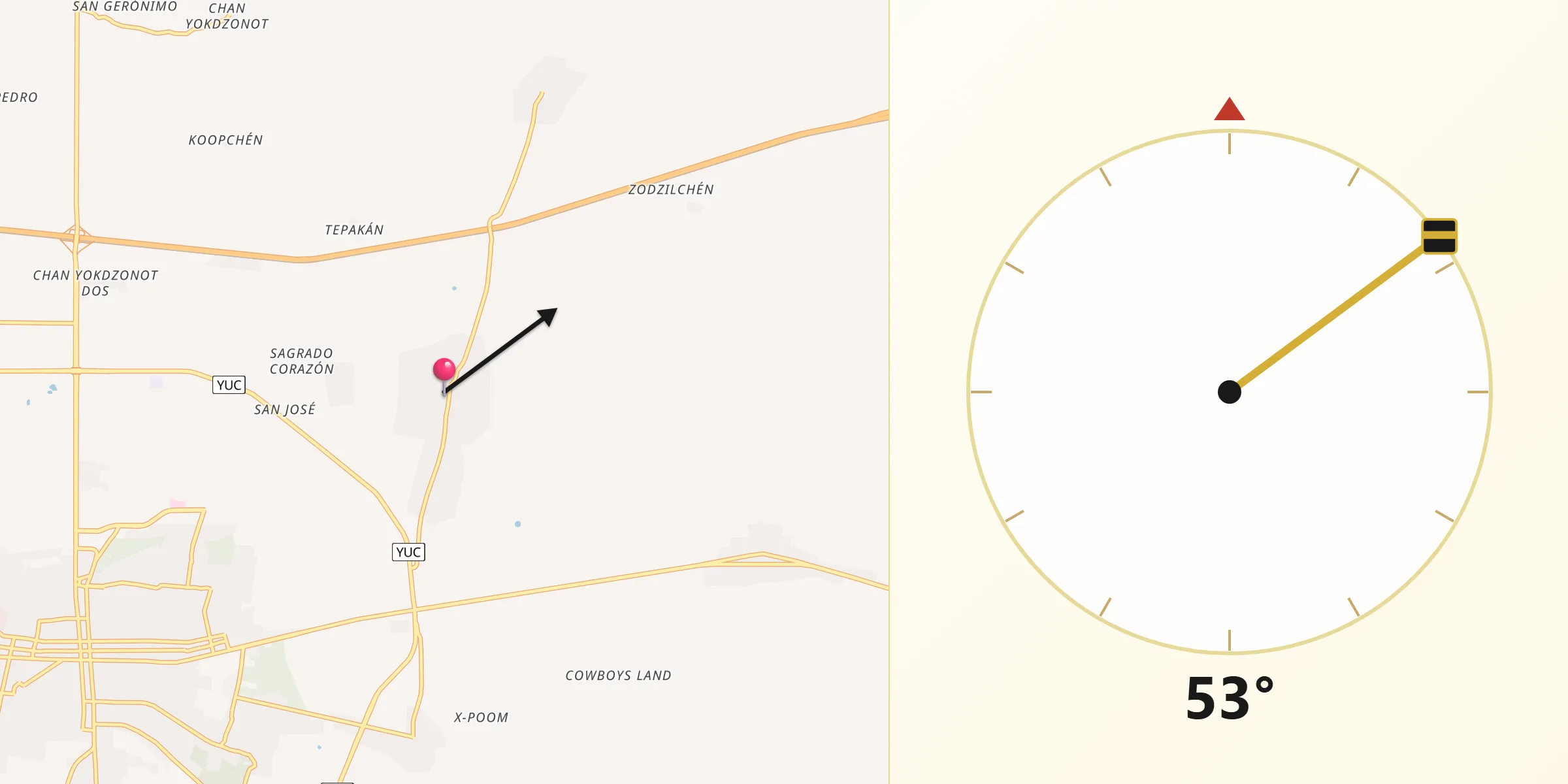 Dirección de la Qibla desde Tesoco