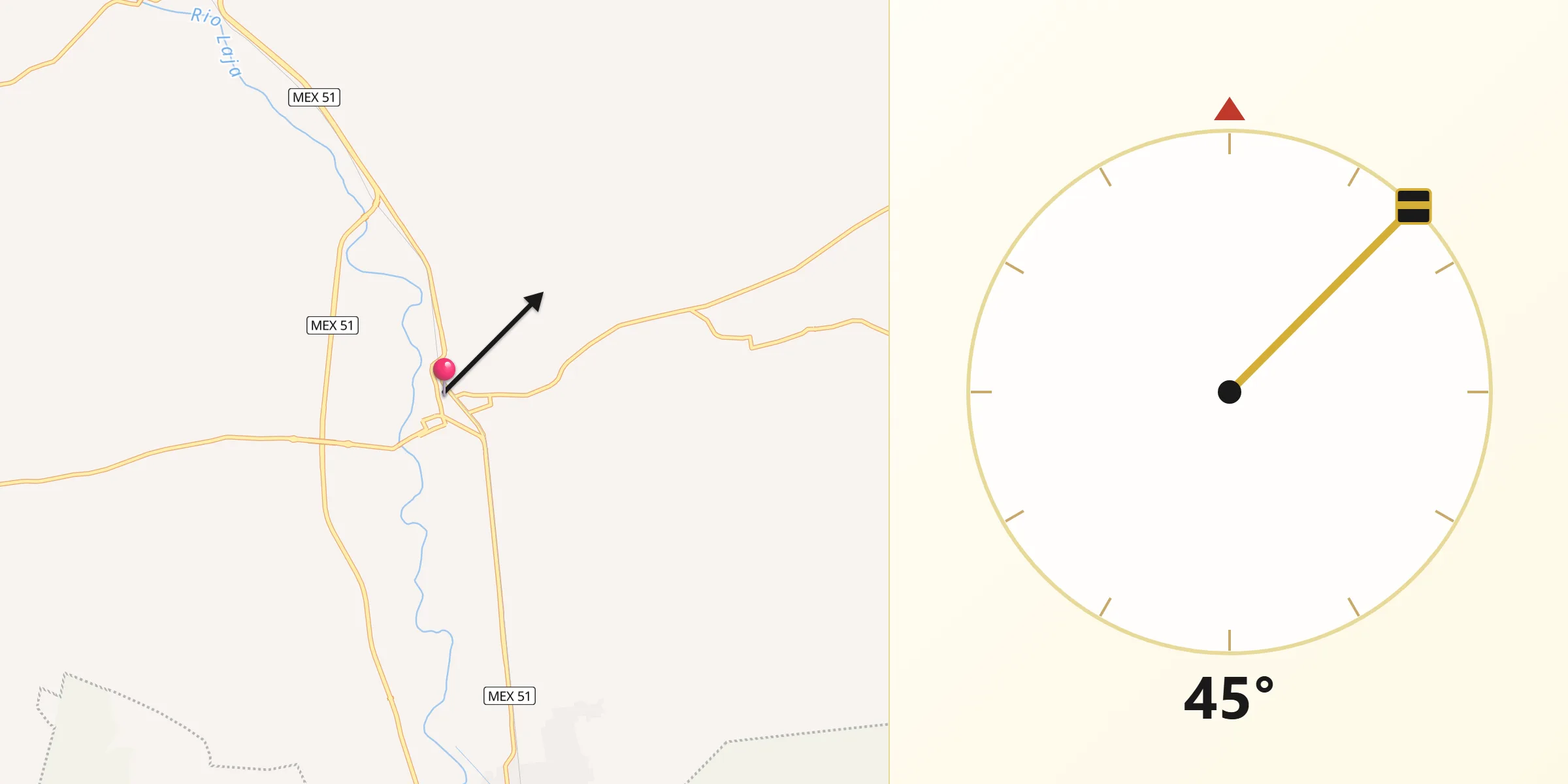 Dirección de la Qibla desde Comonfort
