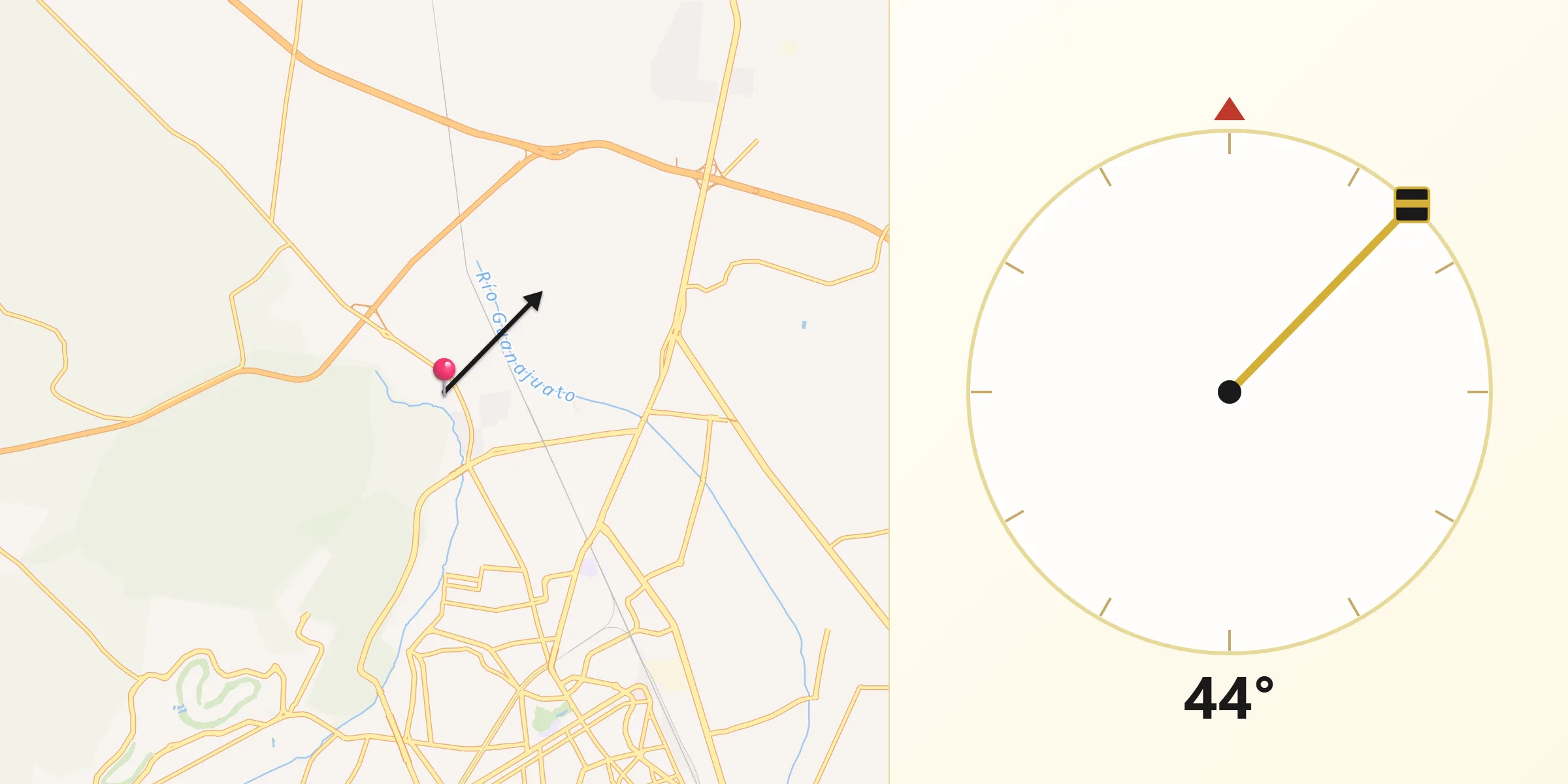 Dirección de la Qibla desde Arandas