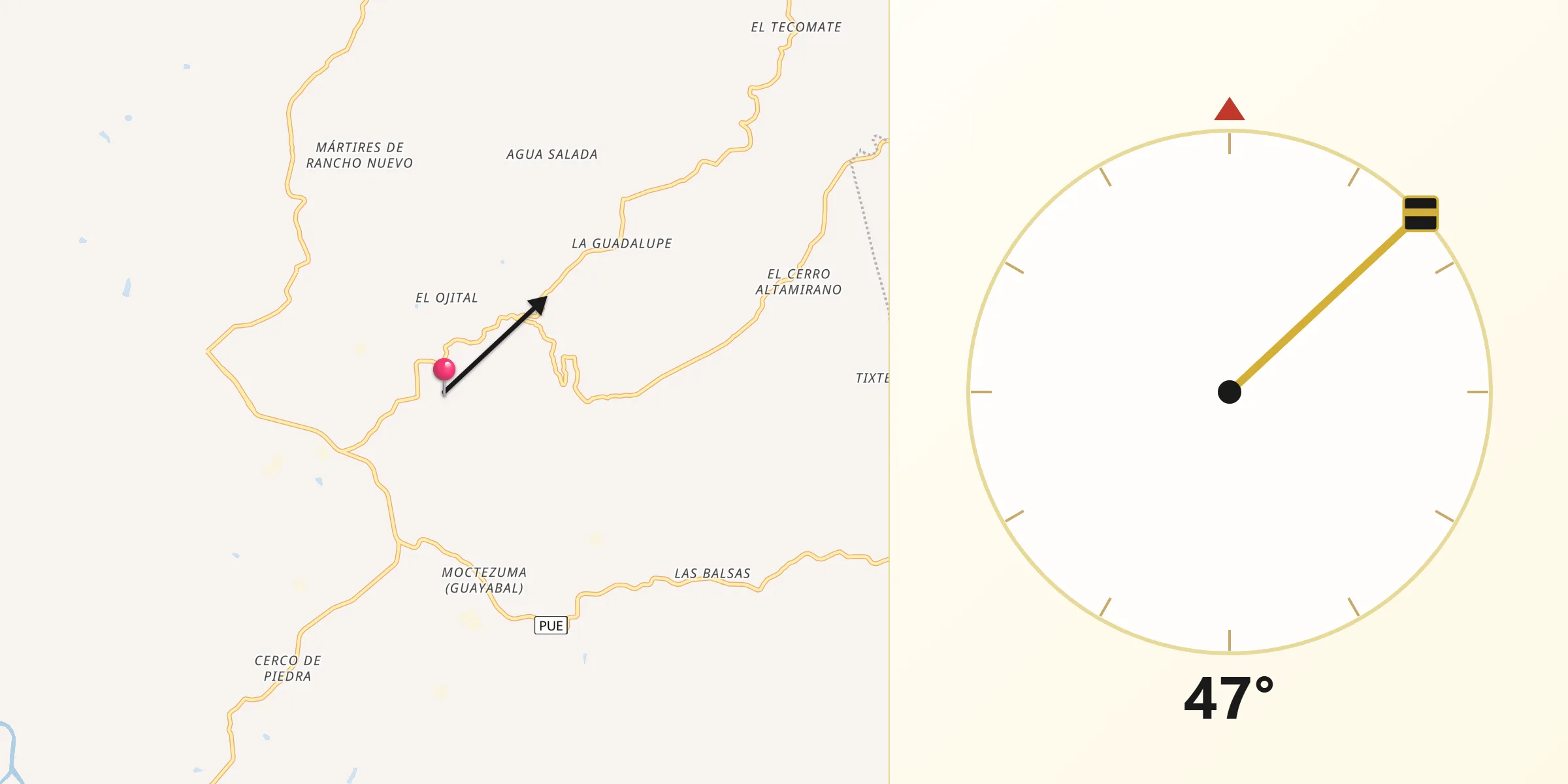 Dirección de la Qibla desde Francisco Z. Mena
