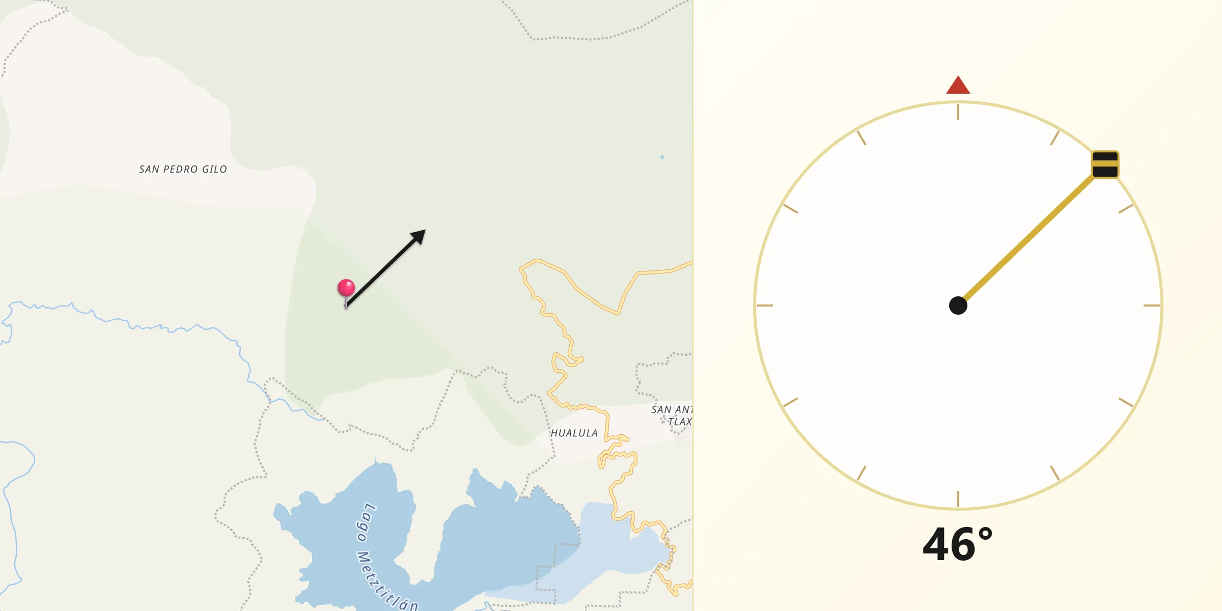 Dirección de la Qibla desde Eloxochitlán
