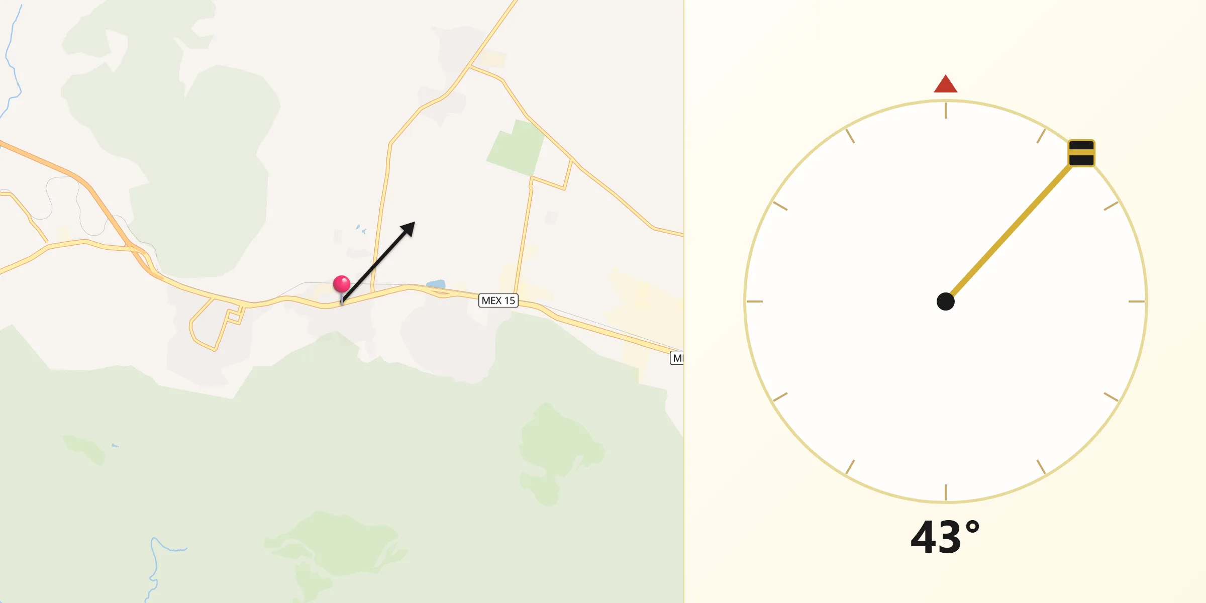 Dirección de la Qibla desde La Venta del Astillero