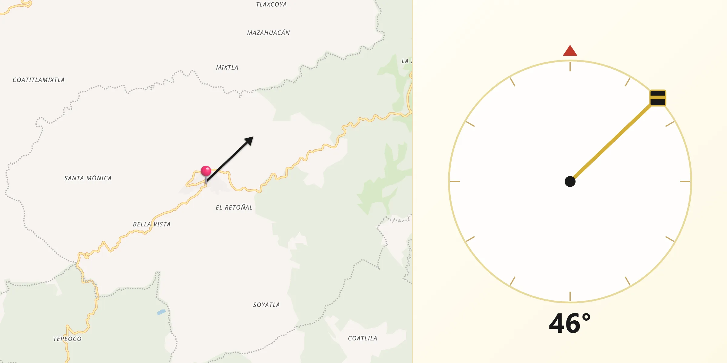 Dirección de la Qibla desde Tianguistengo