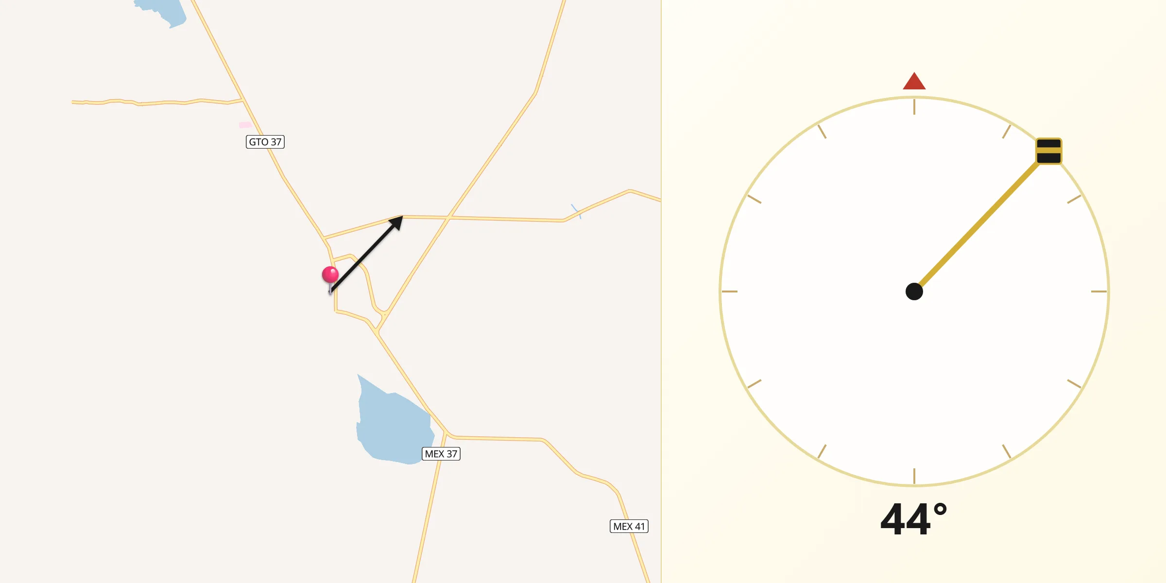 Dirección de la Qibla desde Ciudad Manuel Doblado