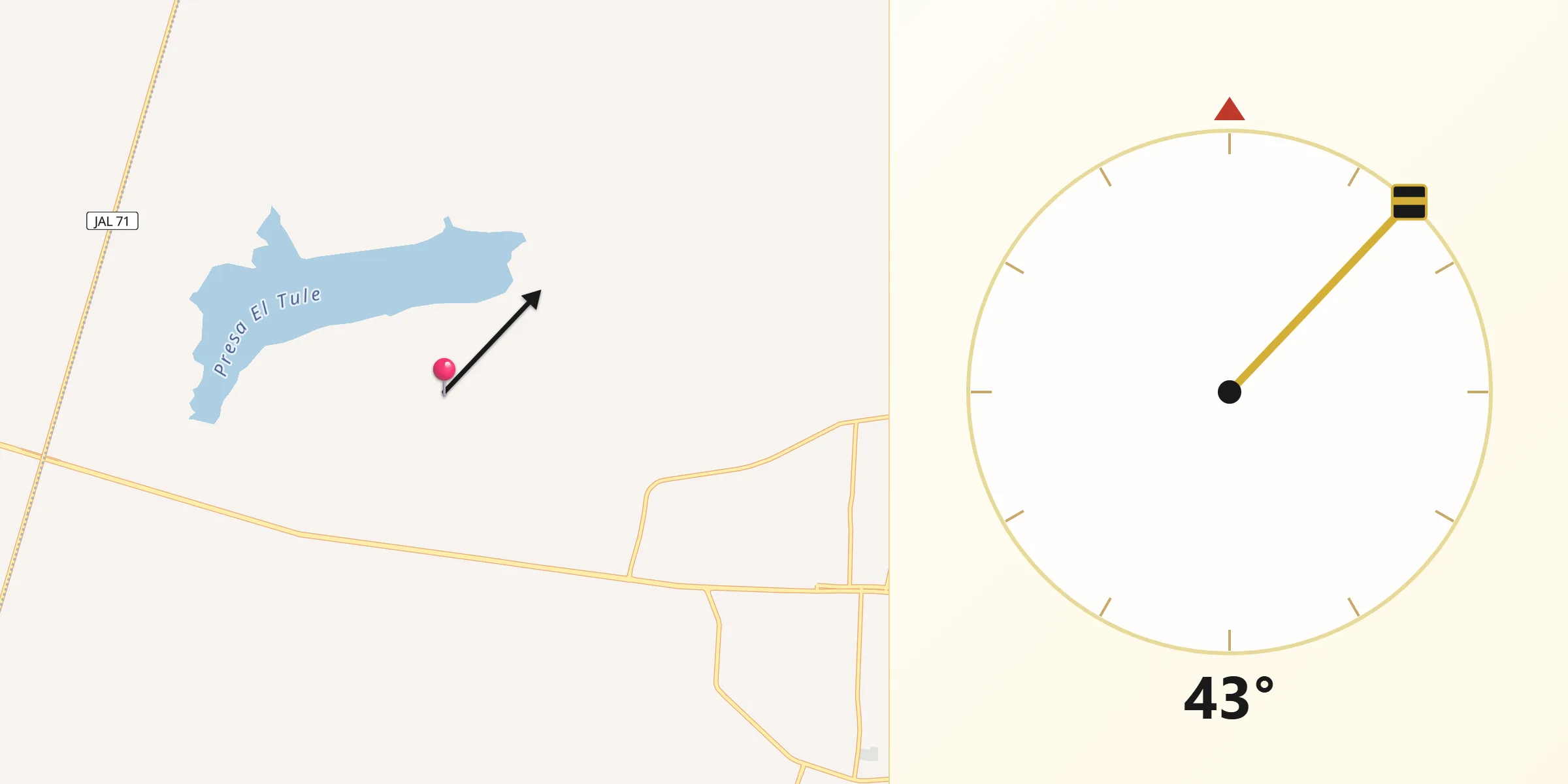 Dirección de la Qibla desde La Loma del Nopal