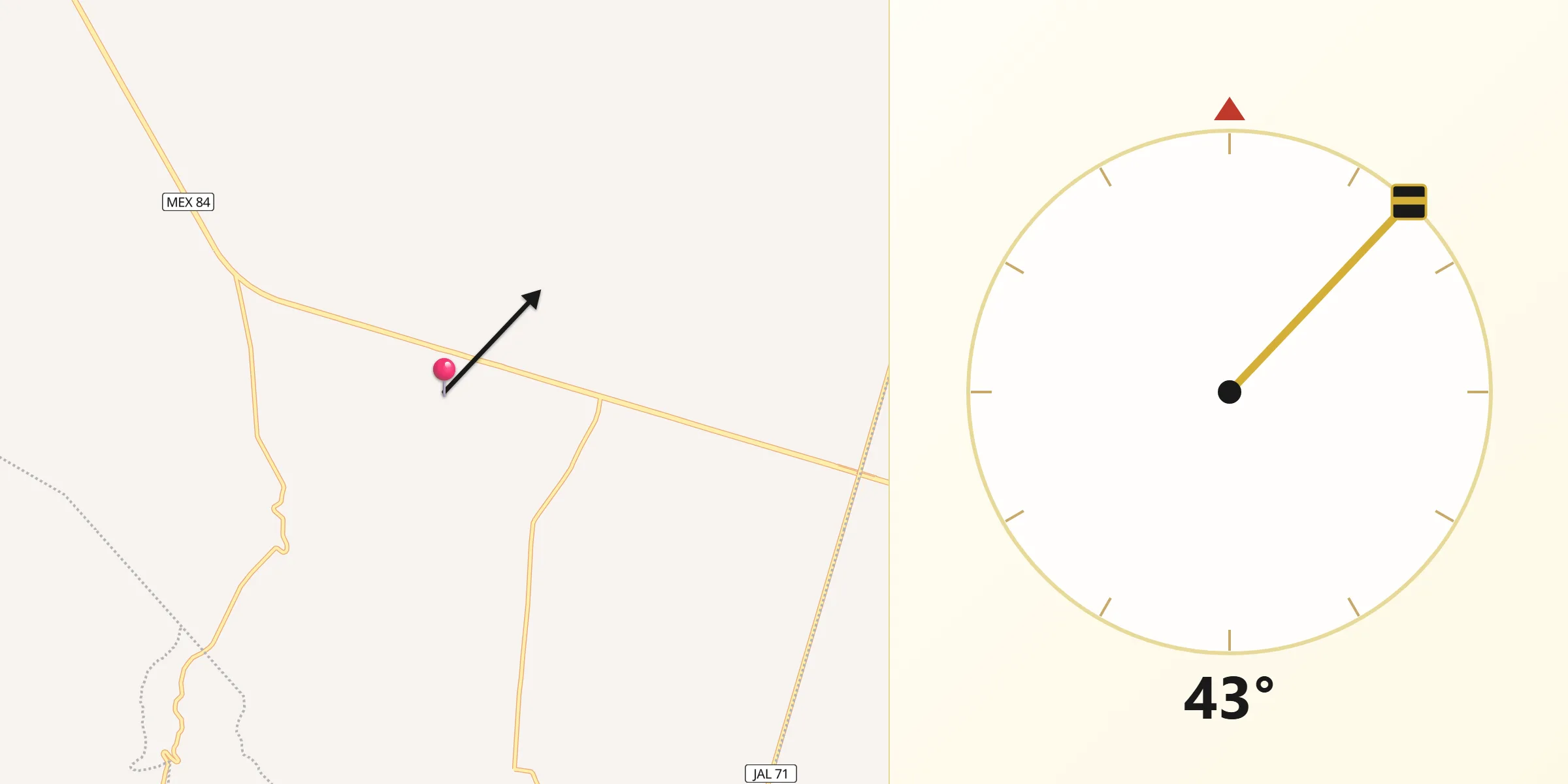 Dirección de la Qibla desde El Saucito