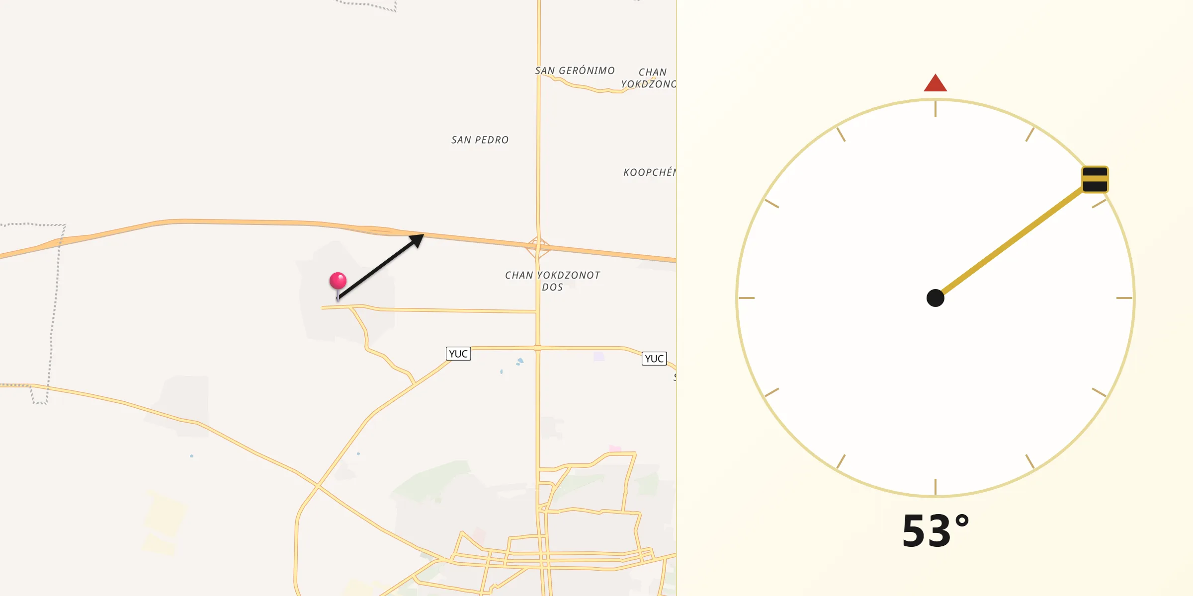Dirección de la Qibla desde Popola