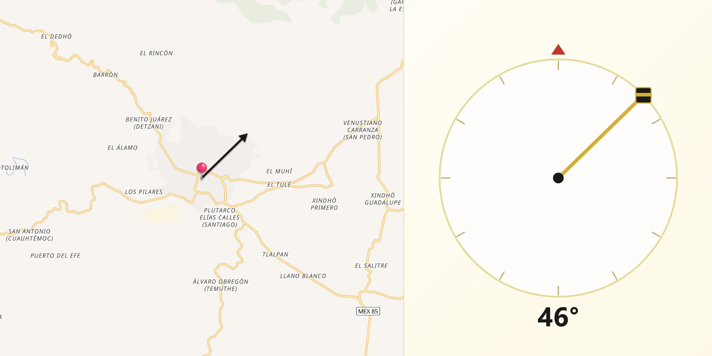 Dirección de la Qibla desde Zimapan