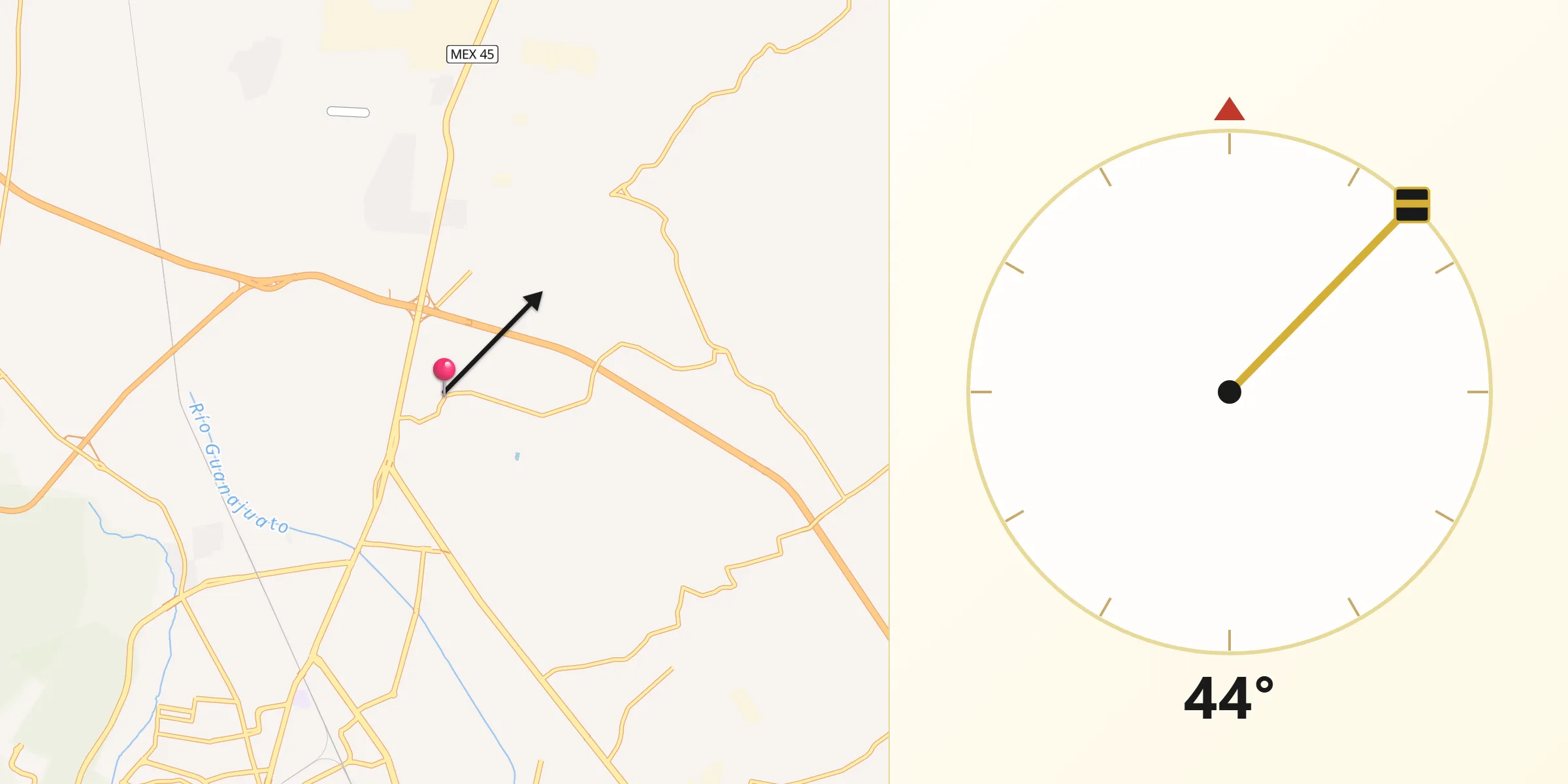 Dirección de la Qibla desde Ex-Hacienda del Copal