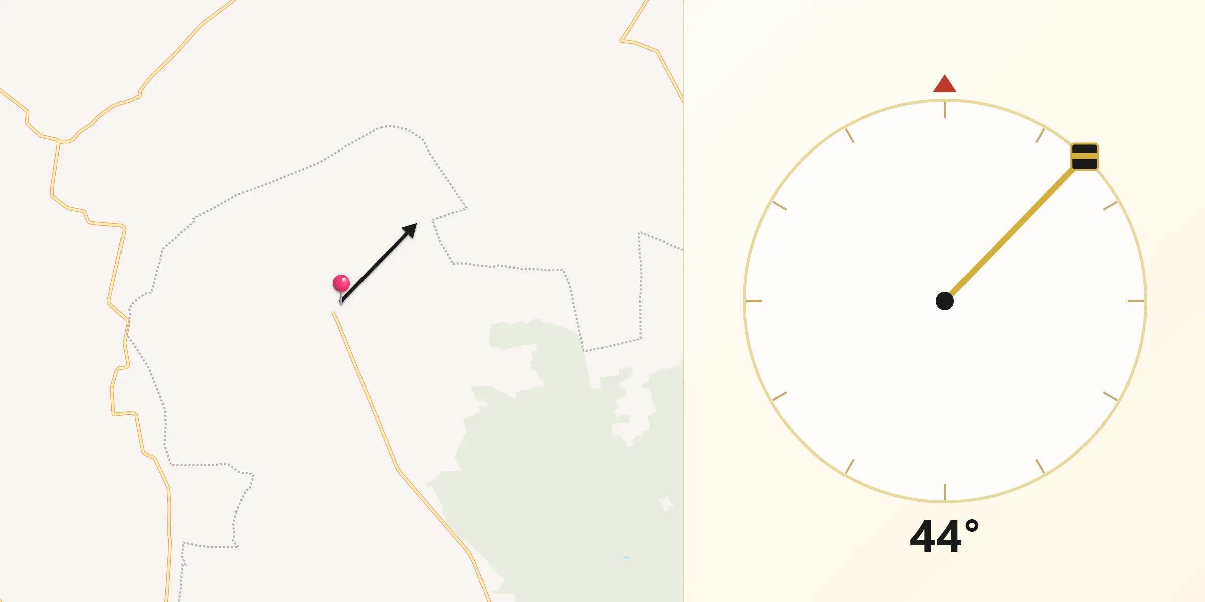 Dirección de la Qibla desde La Joya de Calvillo