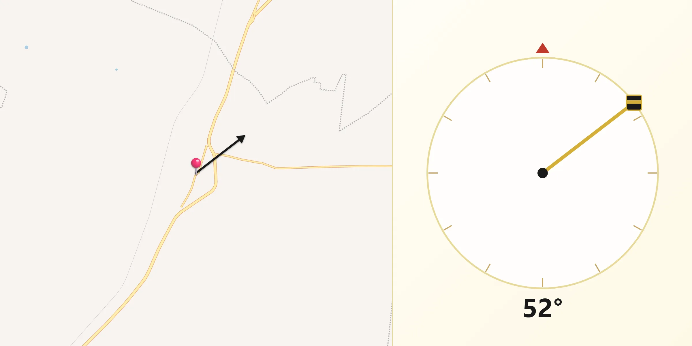 Dirección de la Qibla desde Chochola