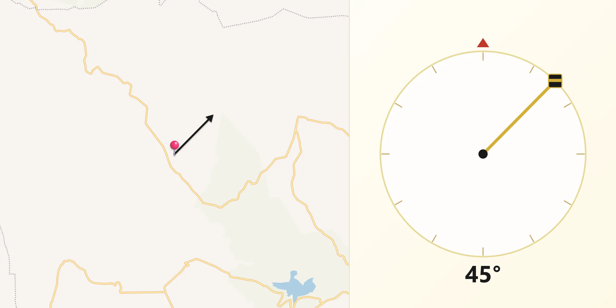 Dirección de la Qibla desde Landín