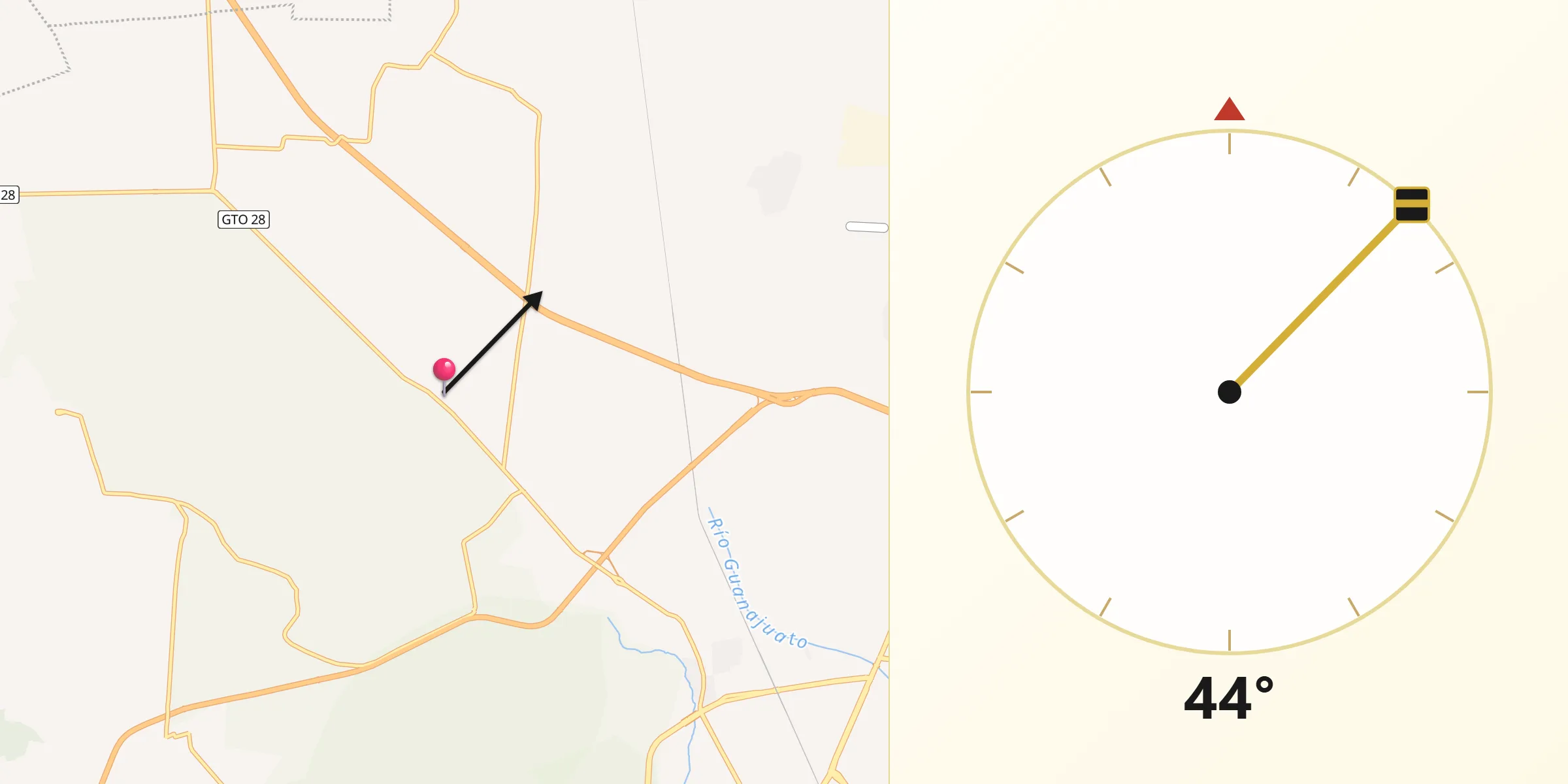 Dirección de la Qibla desde Guadalupe de Paso Blanco