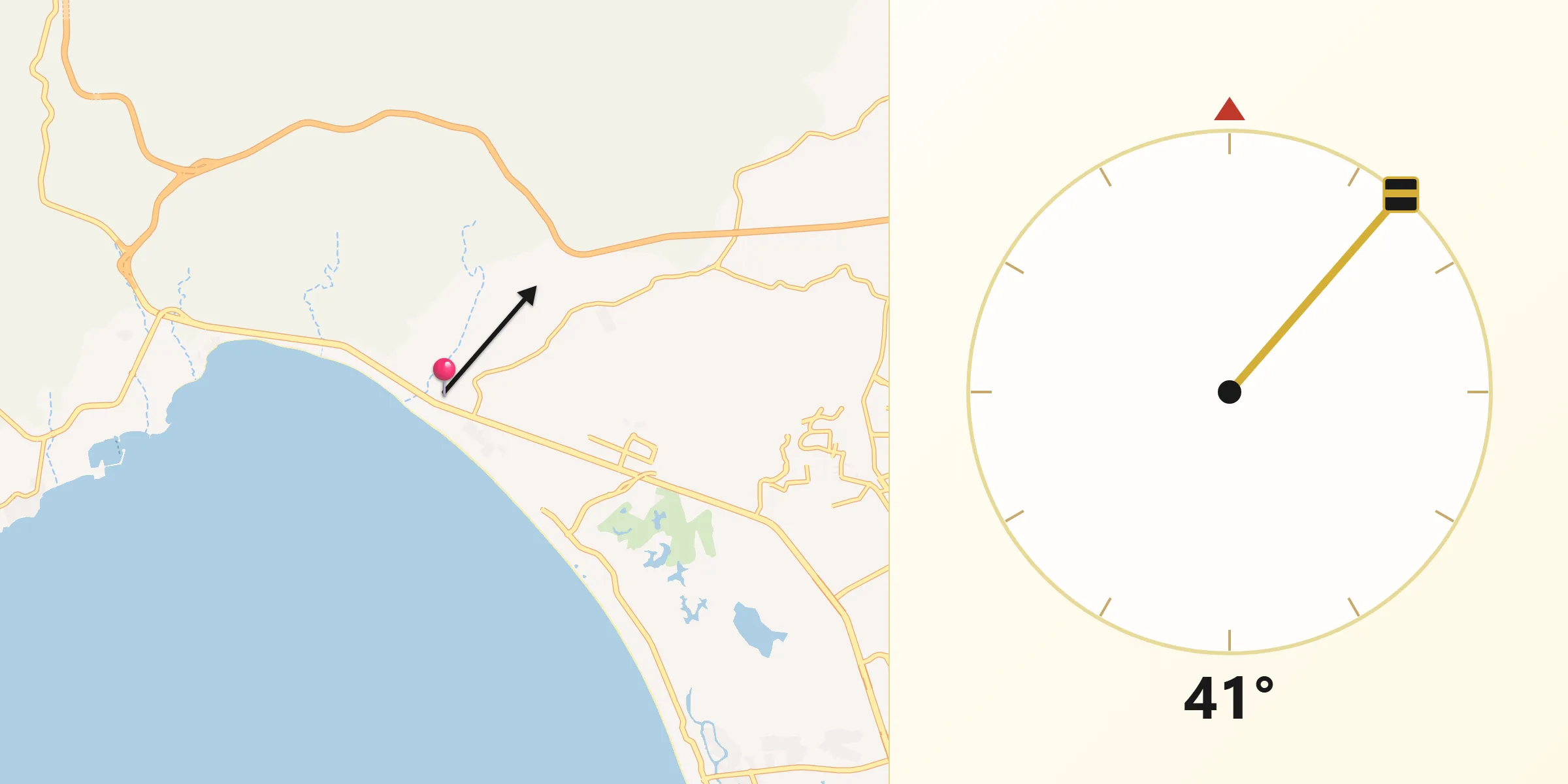 Dirección de la Qibla desde Bucerías