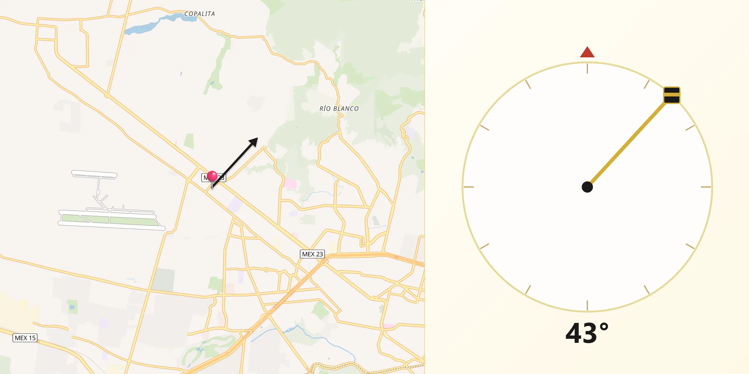 Dirección de la Qibla desde Nuevo México Jalisco