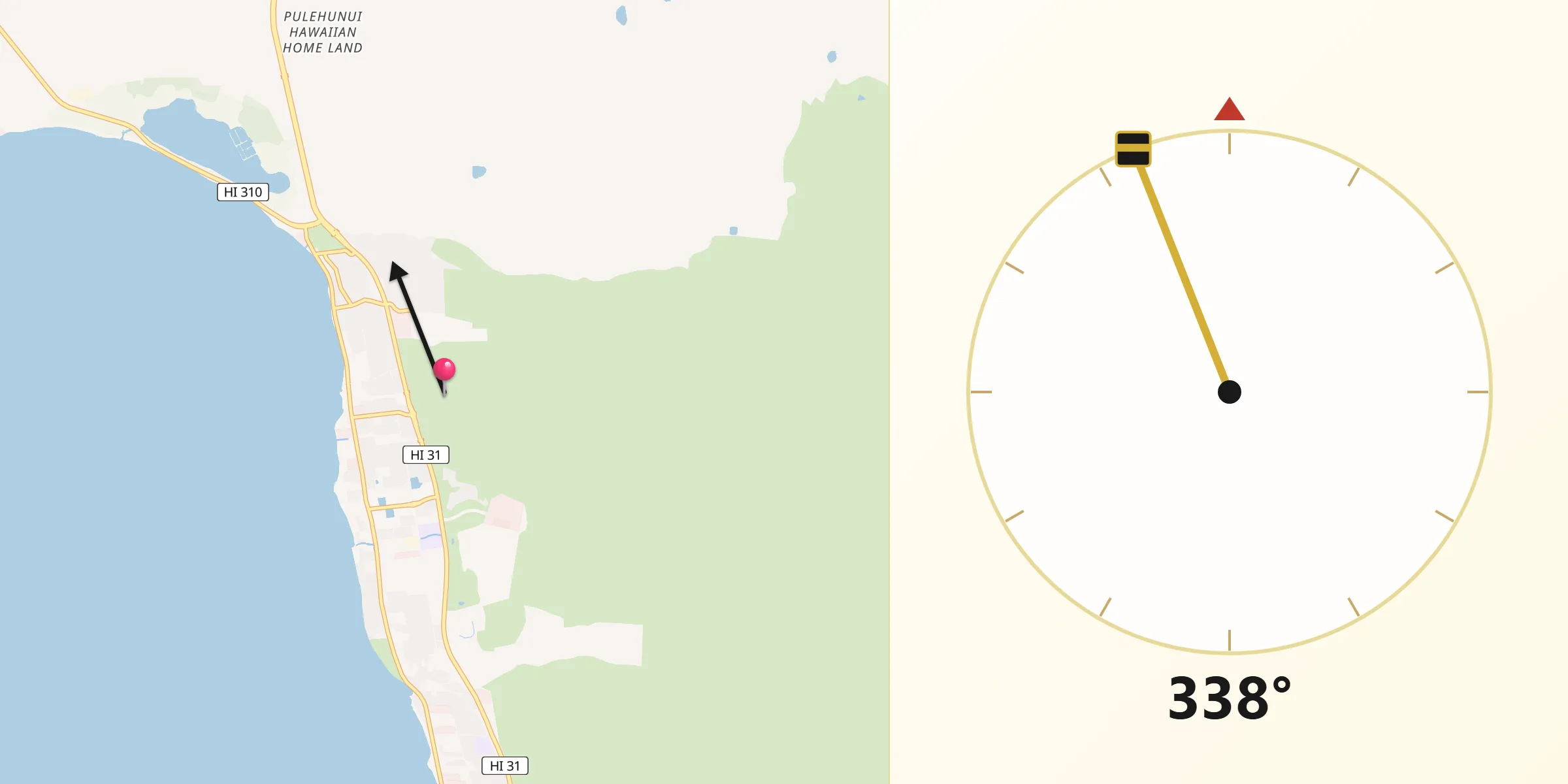 Qibla Direction from Kīhei