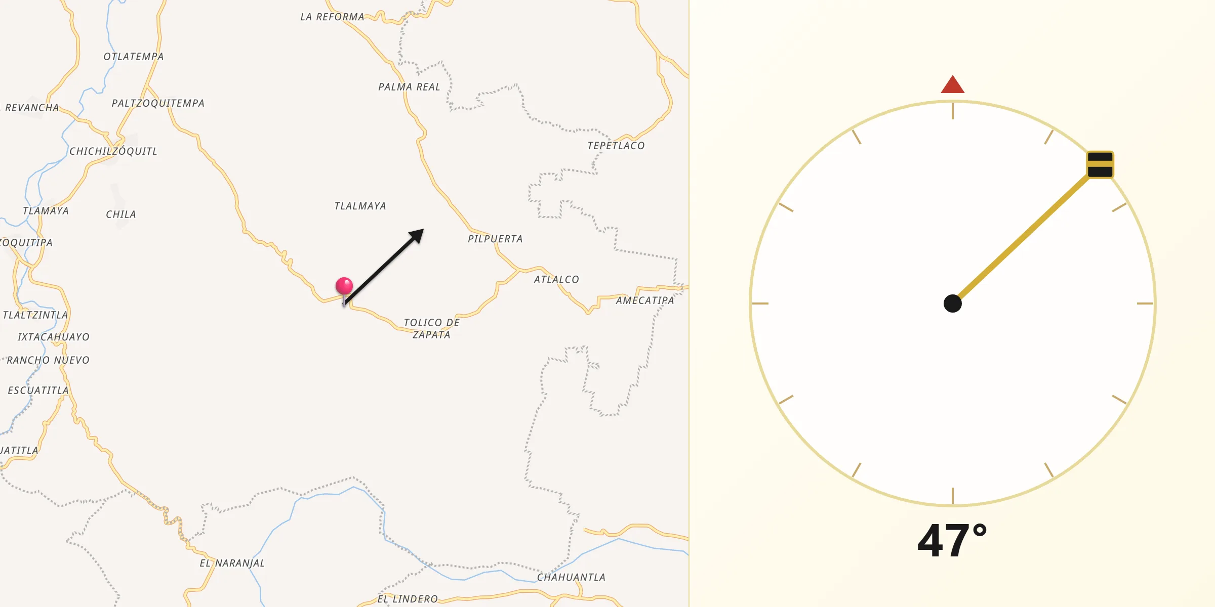 Dirección de la Qibla desde Tenantitla