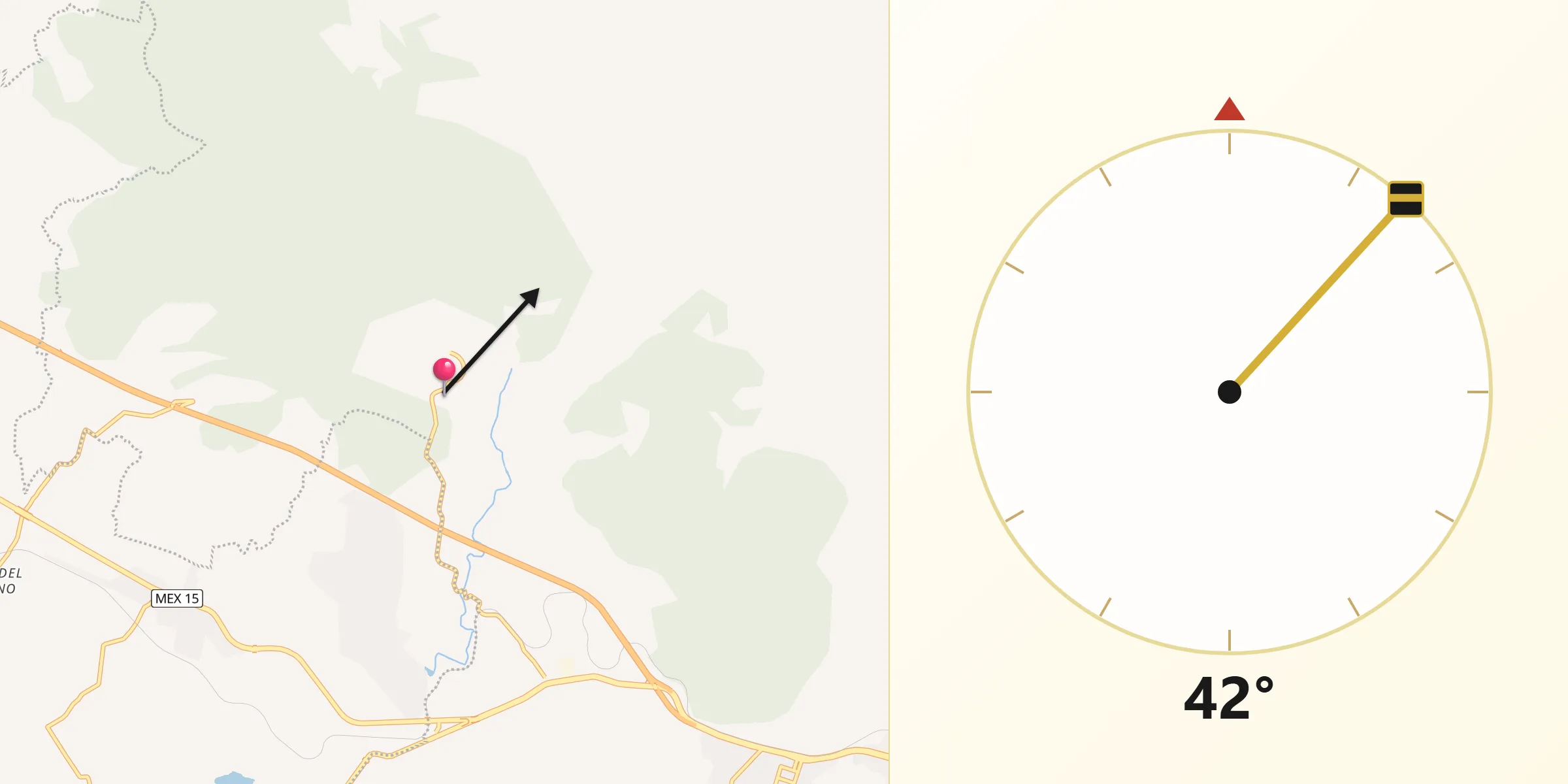 Dirección de la Qibla desde Haciendas la Herradura