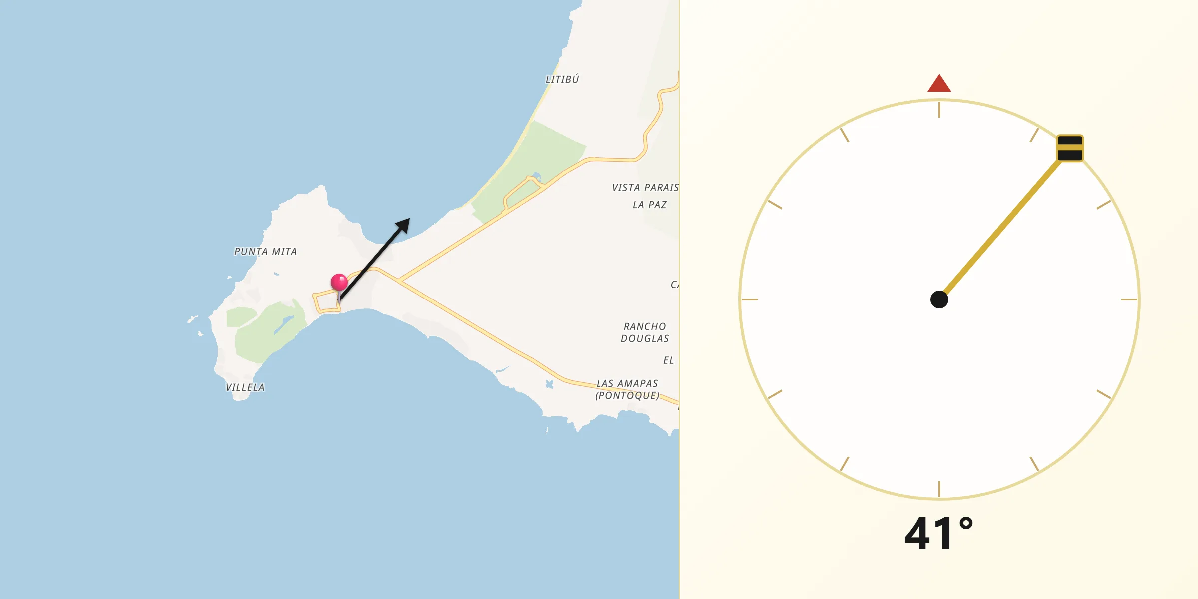 Dirección de la Qibla desde Corral del Risco (Punta de Mita)