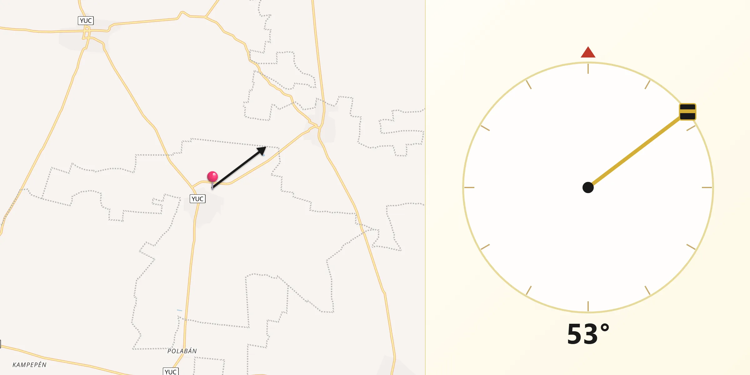 Dirección de la Qibla desde Sanahcat