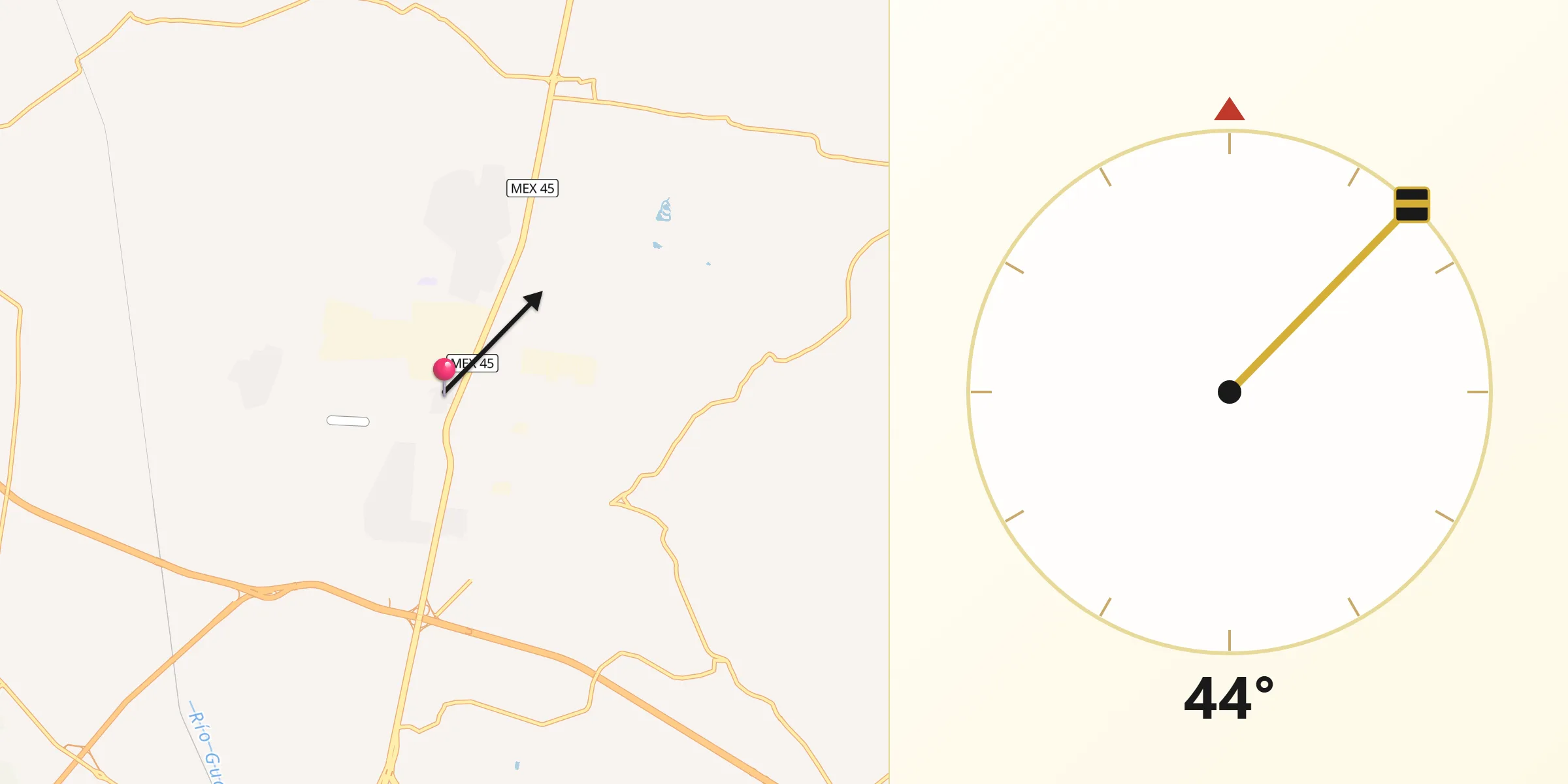 Dirección de la Qibla desde Taretán