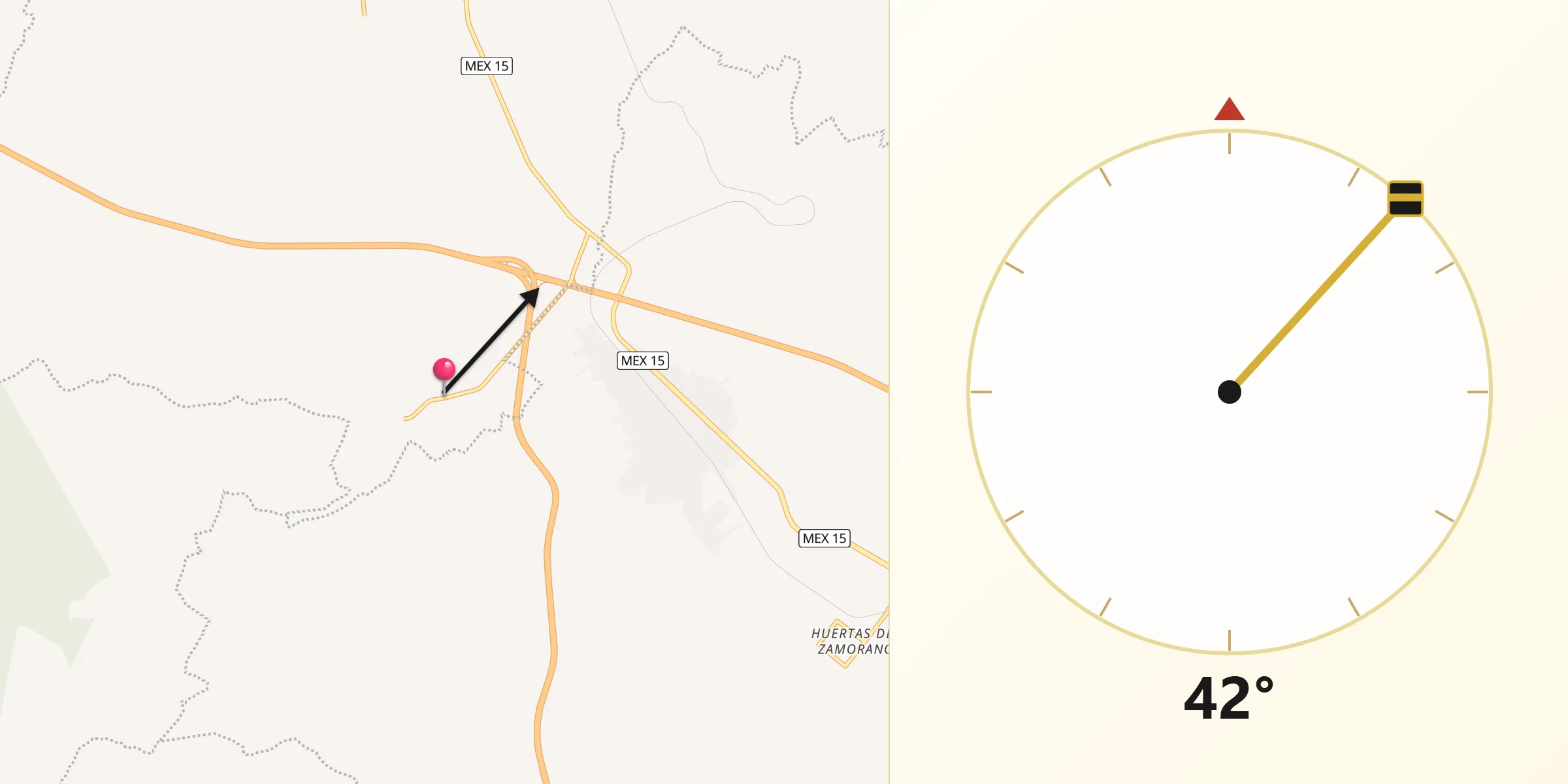 Dirección de la Qibla desde Santiaguito